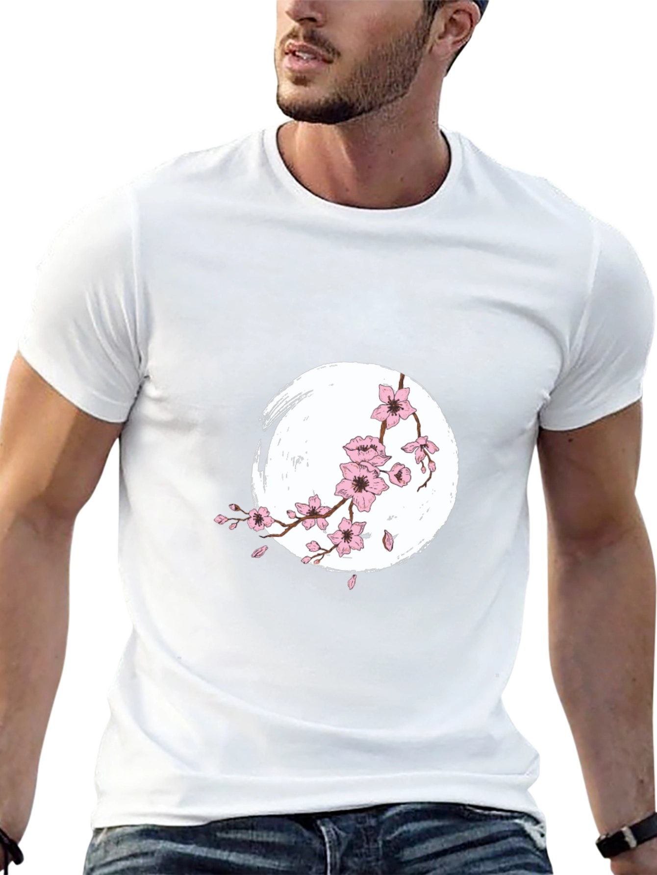 Sakura Blossom Graphic Tee - Black Cotton Shirt