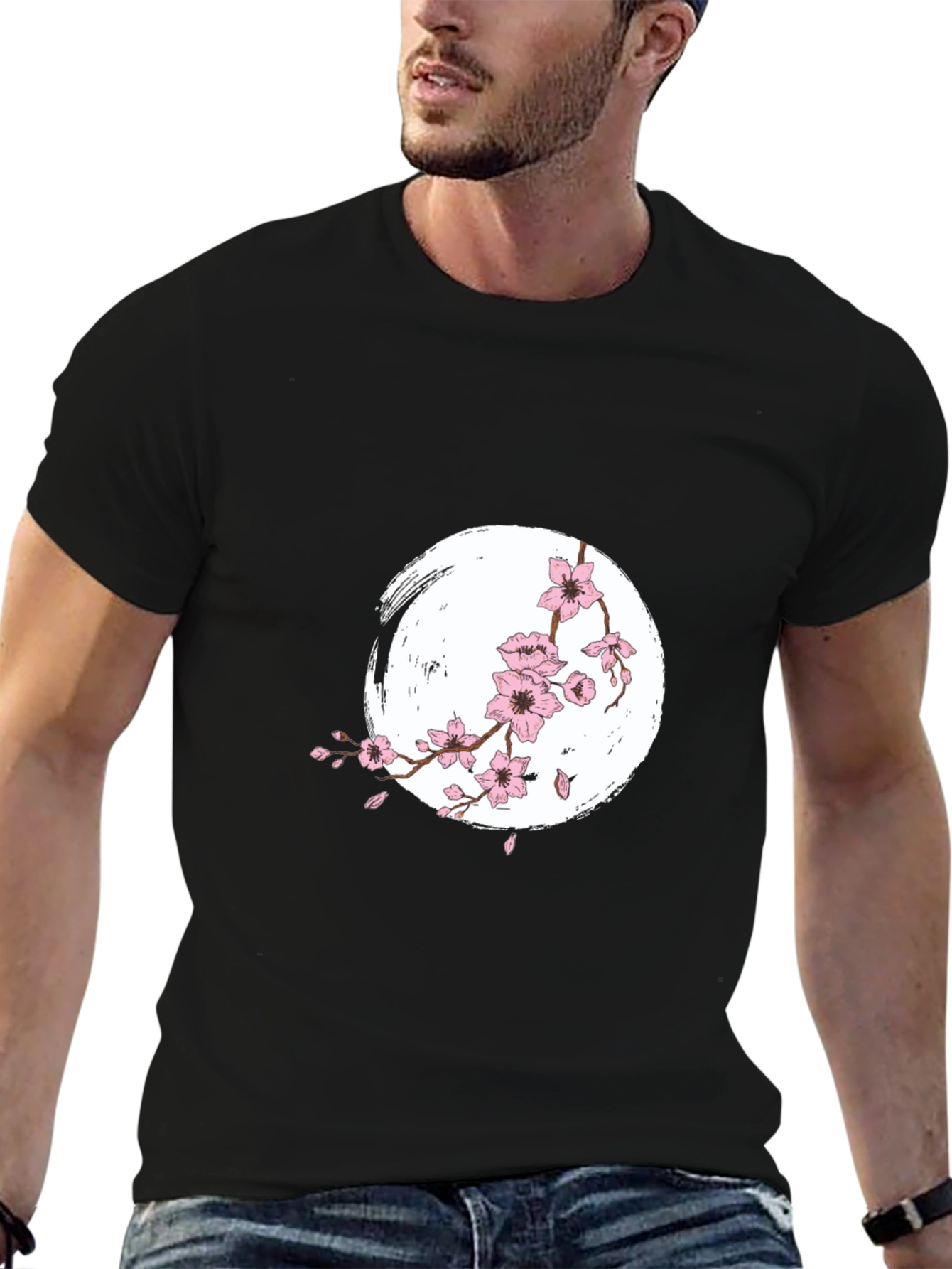 Sakura Blossom Graphic Tee - Black Cotton Shirt