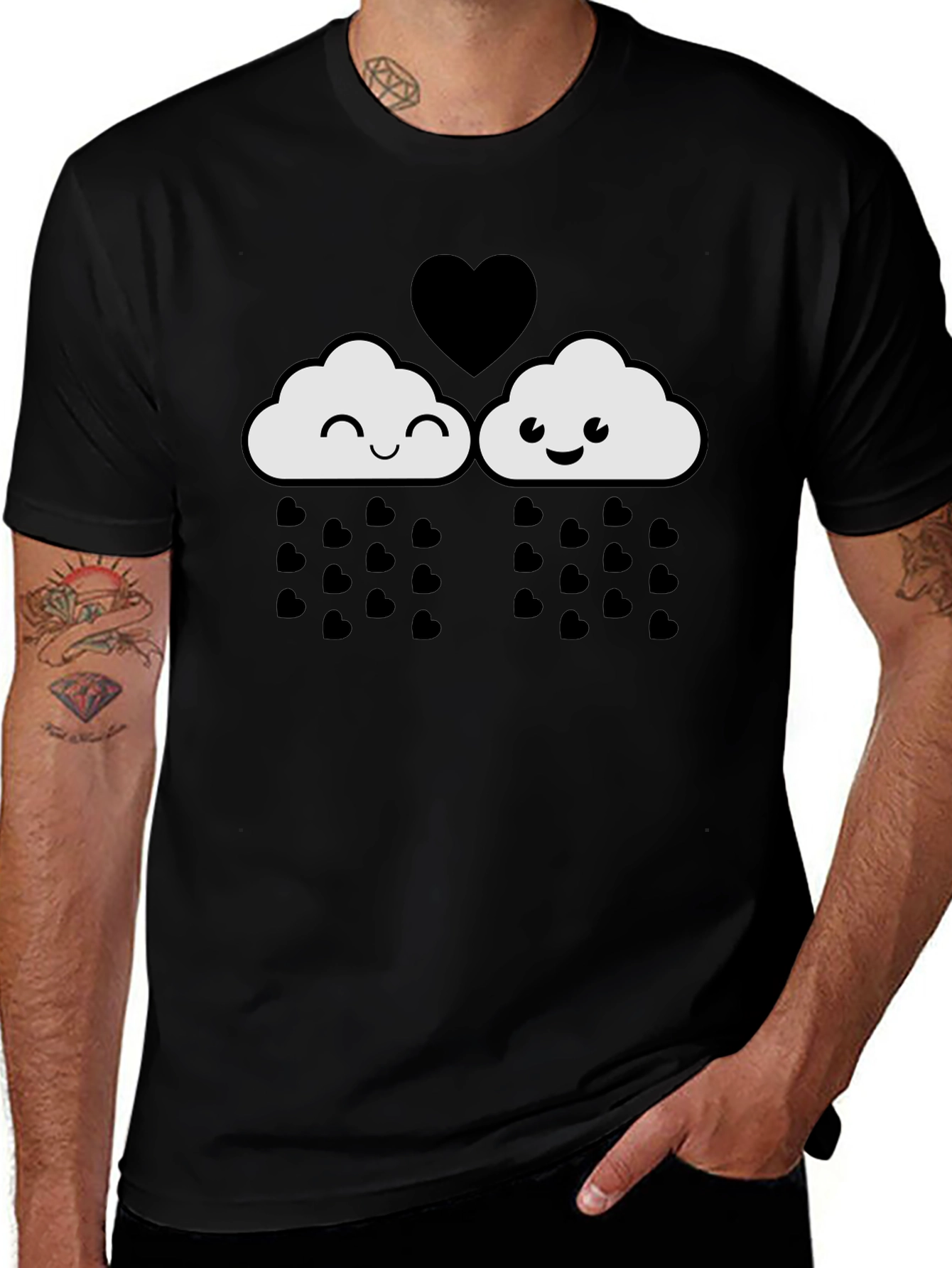 Cute Cloud Heart Rain Graphic T-Shirt