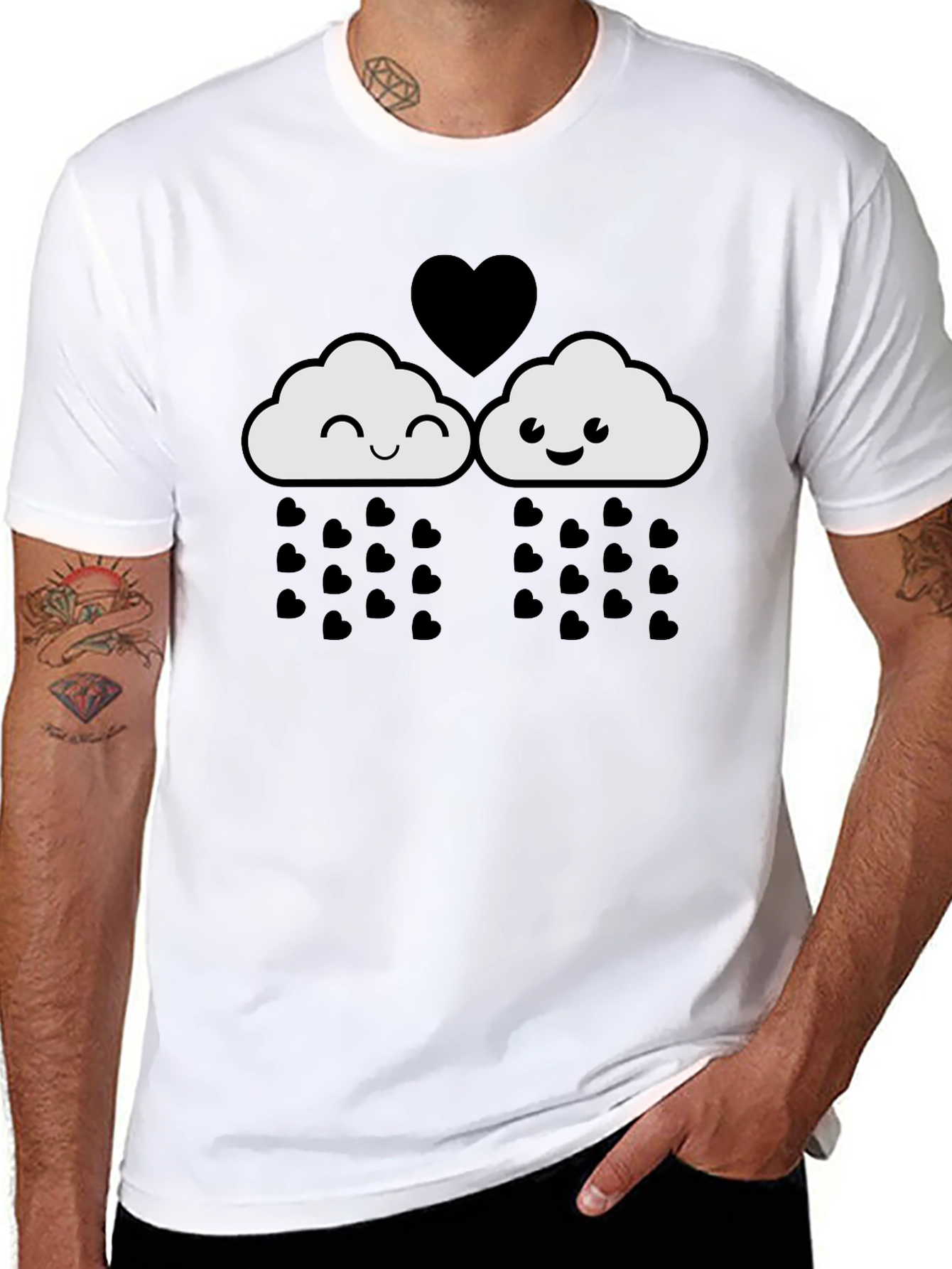 Cute Cloud Heart Rain Graphic T-Shirt