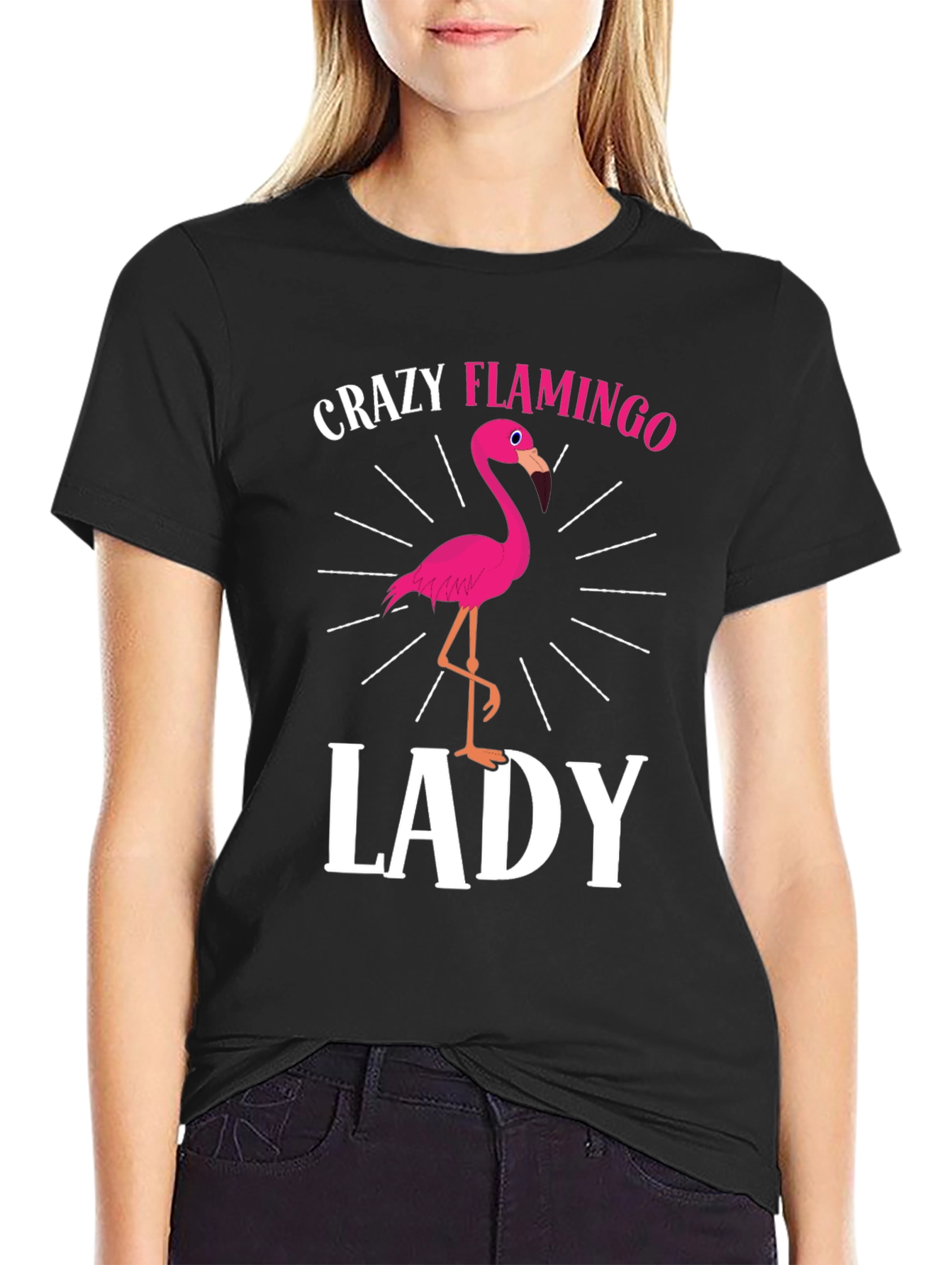 Crazy Flamingo Lady T-Shirt - Novelty Graphic Tee