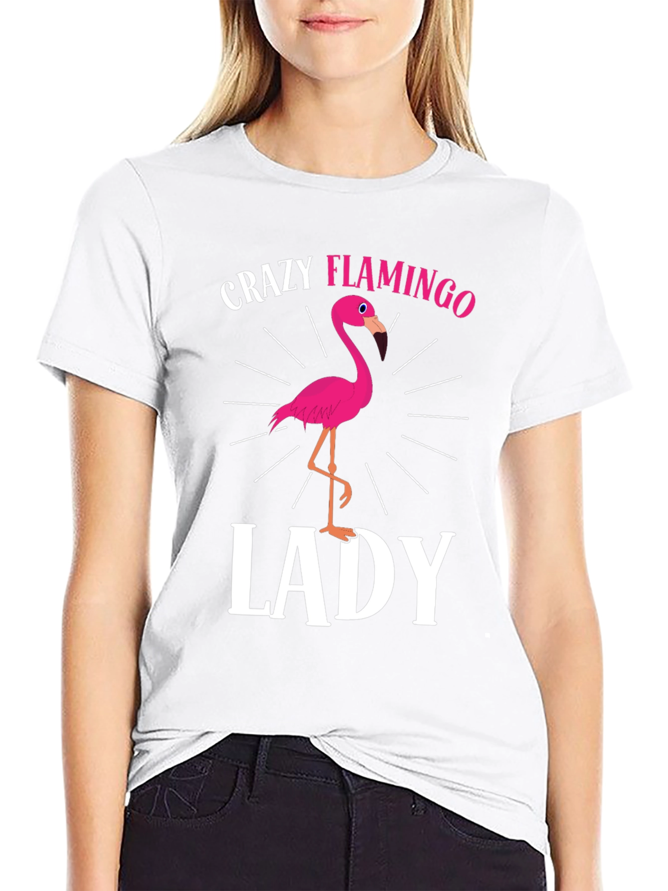 Crazy Flamingo Lady T-Shirt - Novelty Graphic Tee