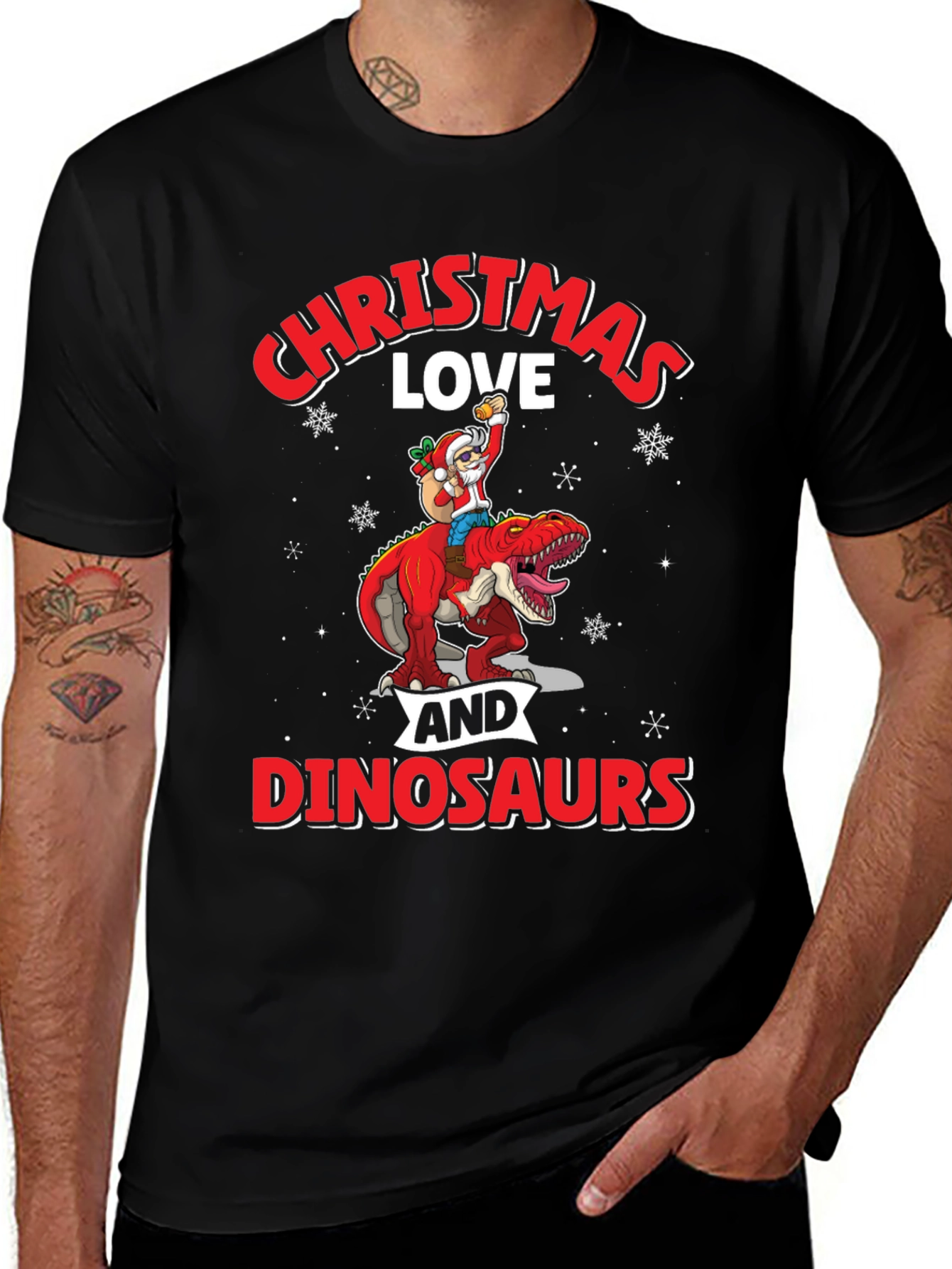 Christmas Love Dinosaurs Graphic T-Shirt