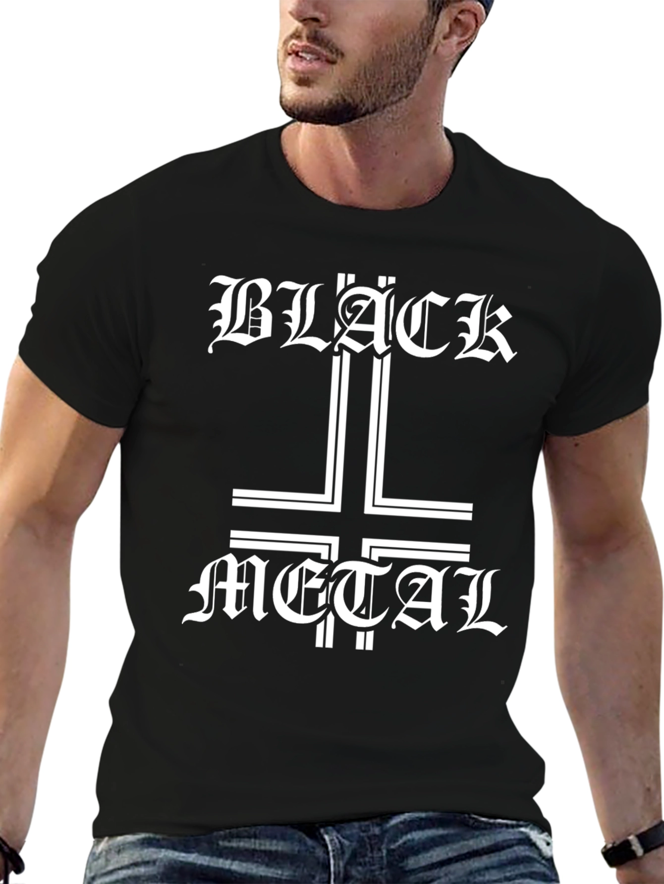 Black Metal T-Shirt Inverted Cross Gothic Font
