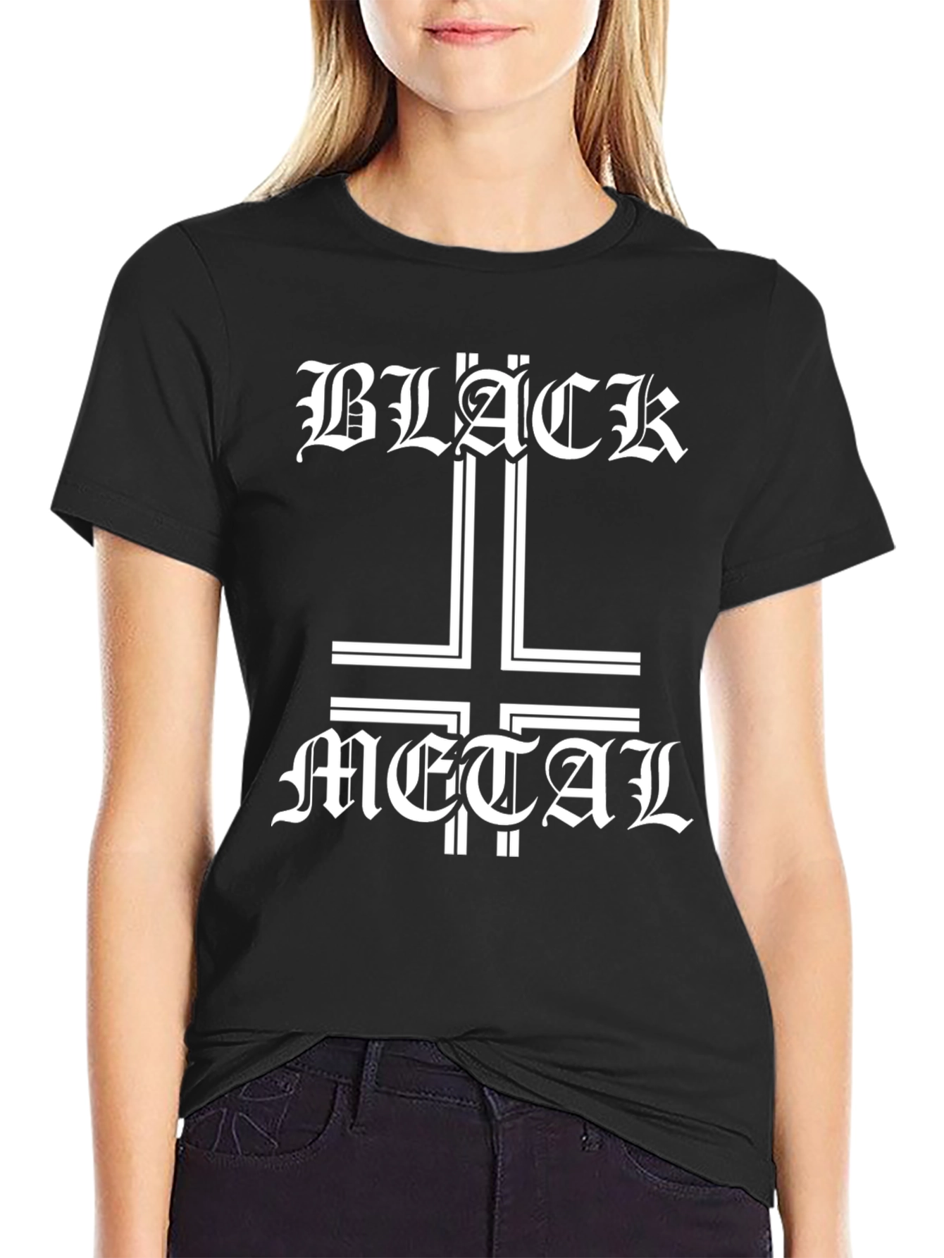 Black Metal T-Shirt Inverted Cross Gothic Font