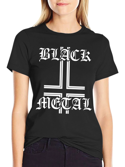 Black Metal T-Shirt Inverted Cross Gothic Font