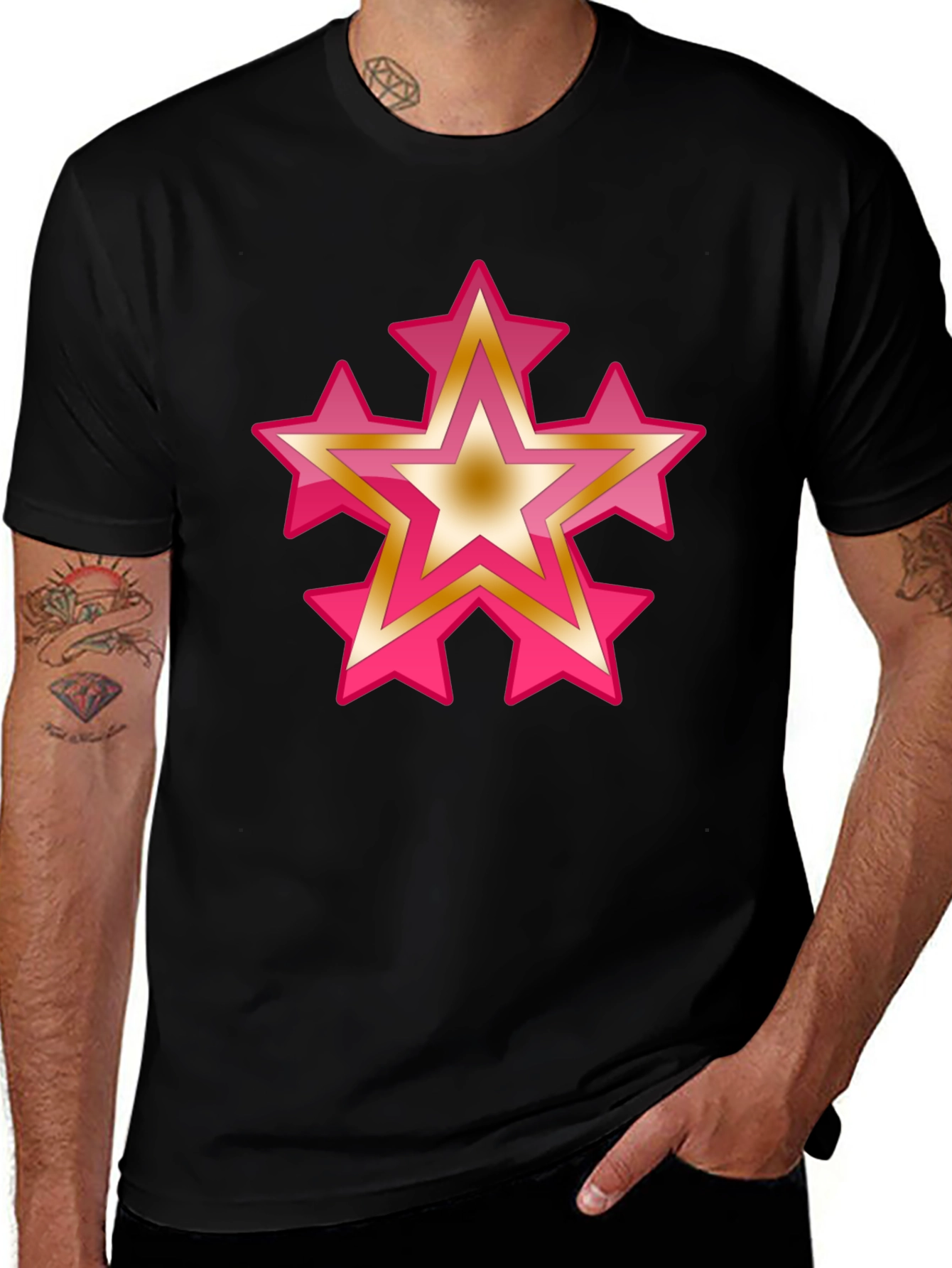 Star Graphic Tee - Casual Black Cotton T-Shirt