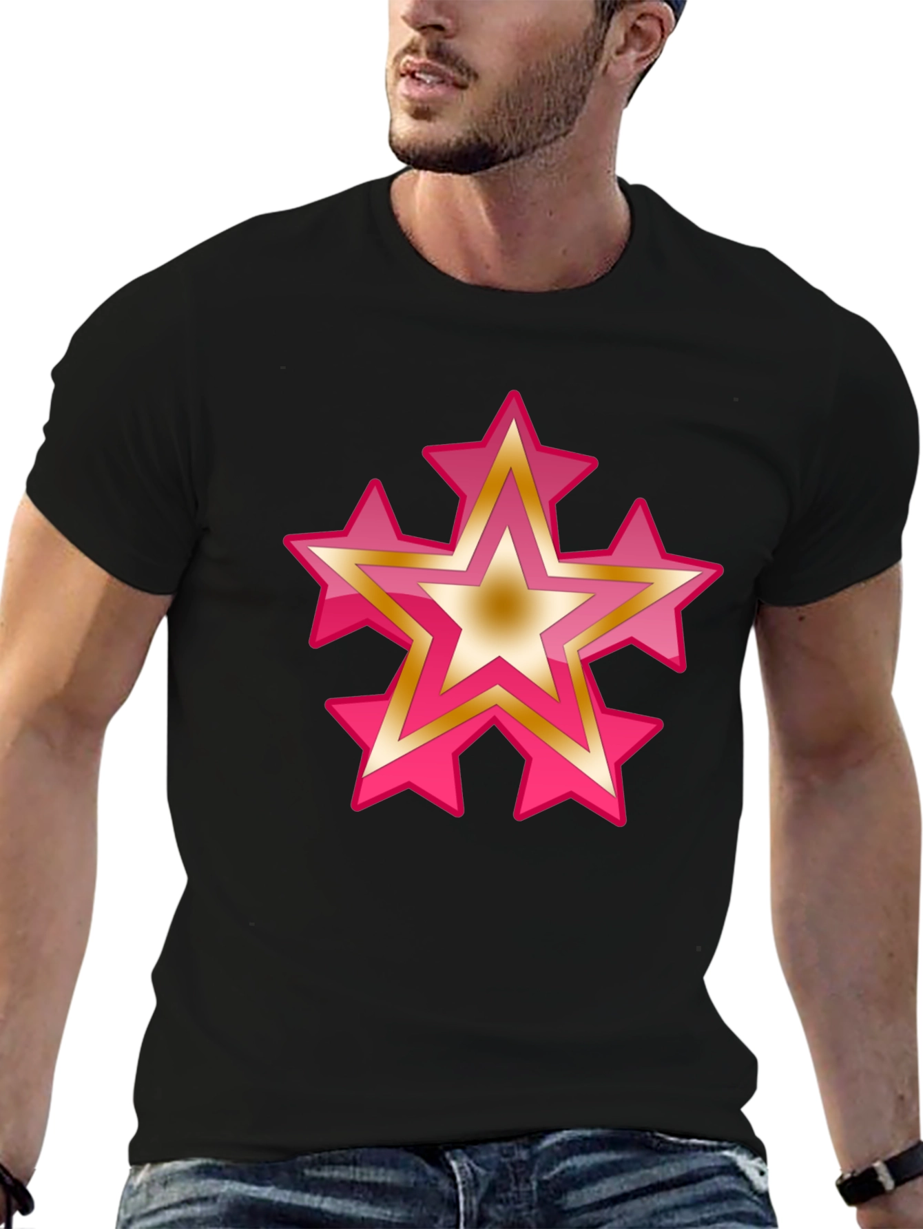 Star Graphic Tee - Casual Black Cotton T-Shirt