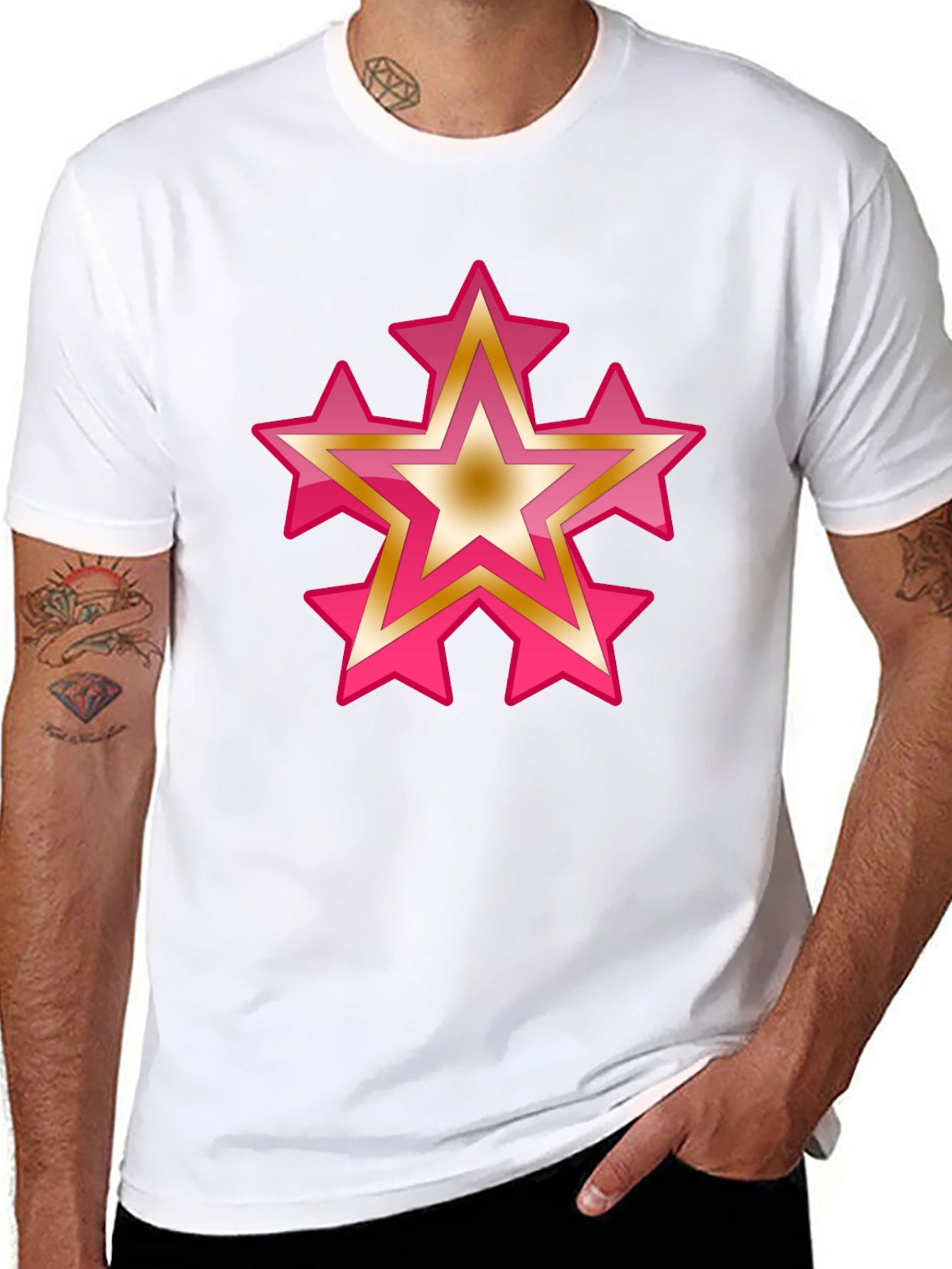Star Graphic Tee - Casual Black Cotton T-Shirt