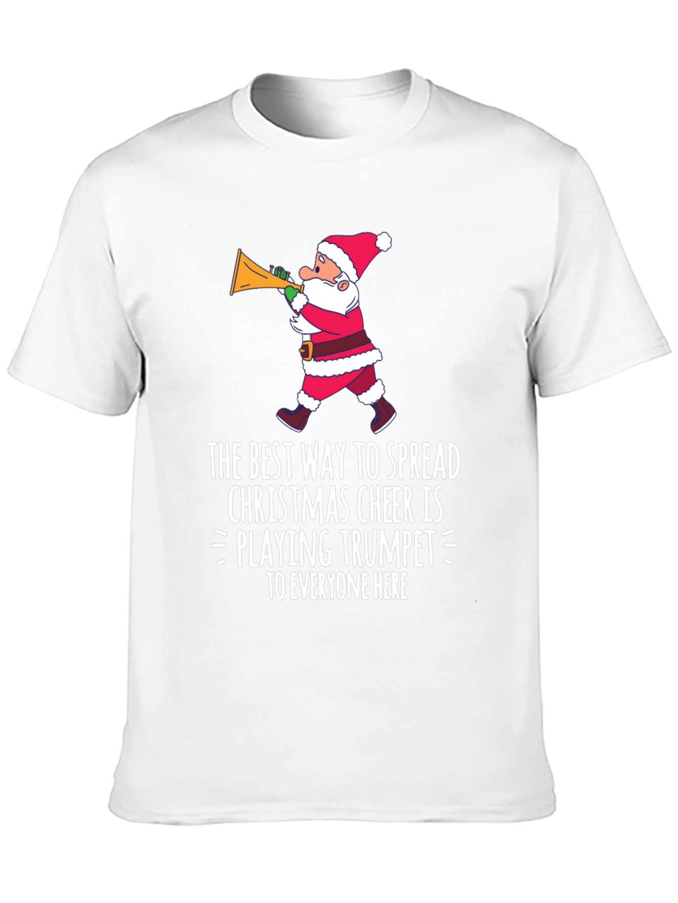 Christmas Cheer Trumpet Santa Graphic T-Shirt