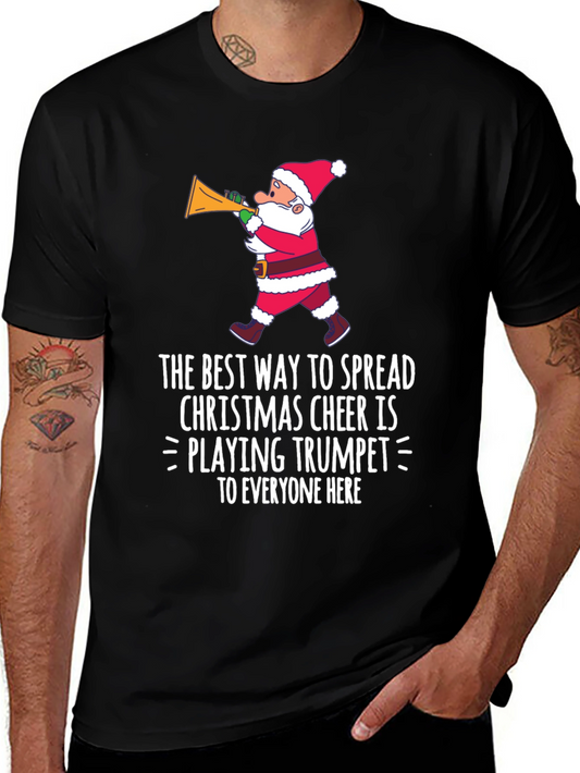 Christmas Cheer Trumpet Santa Graphic T-Shirt