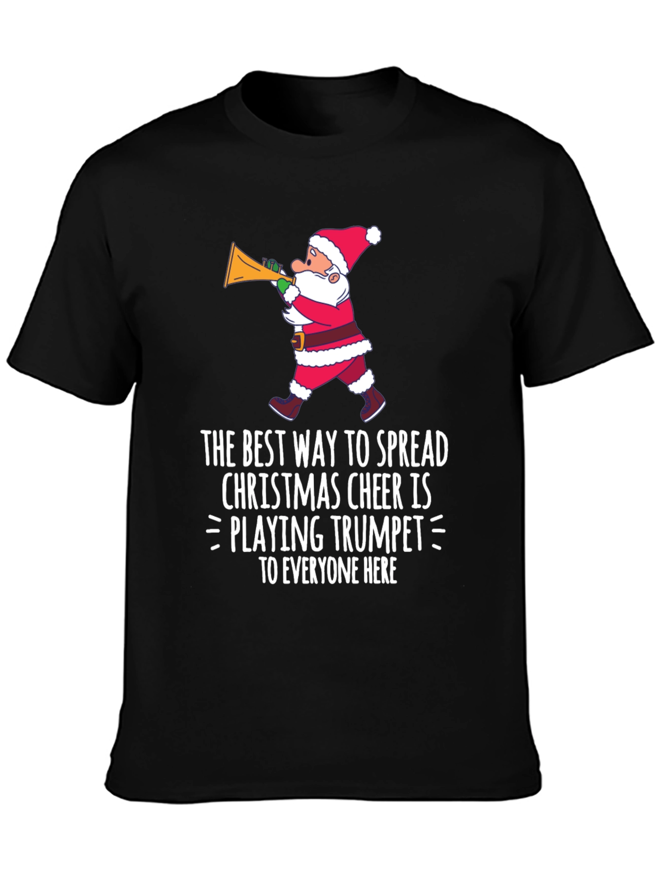 Christmas Cheer Trumpet Santa Graphic T-Shirt