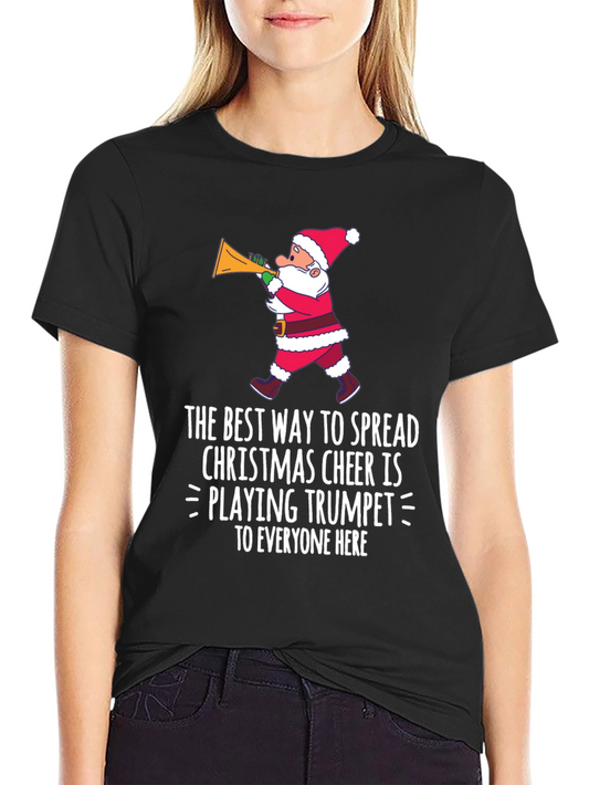 Christmas Cheer Trumpet Santa Graphic T-Shirt