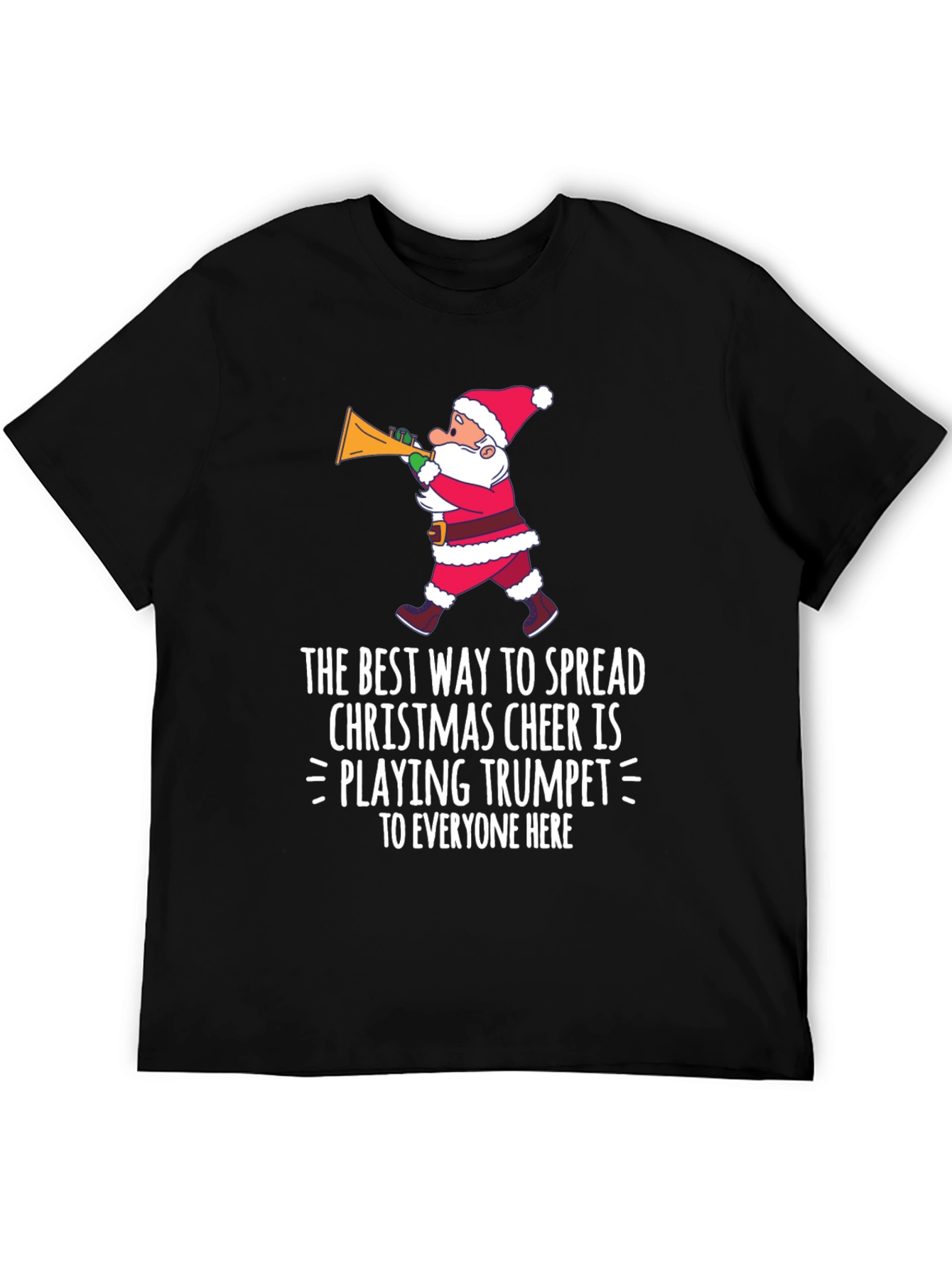 Christmas Cheer Trumpet Santa Graphic T-Shirt