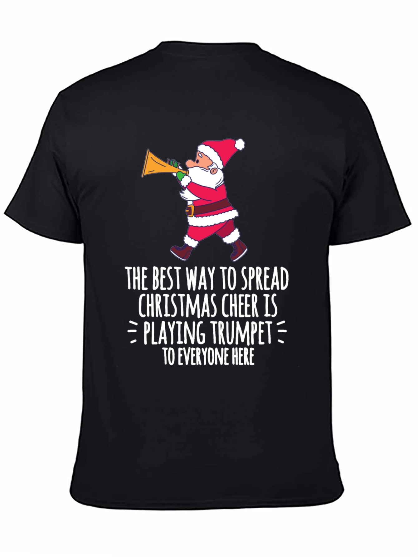 Christmas Cheer Trumpet Santa Graphic T-Shirt