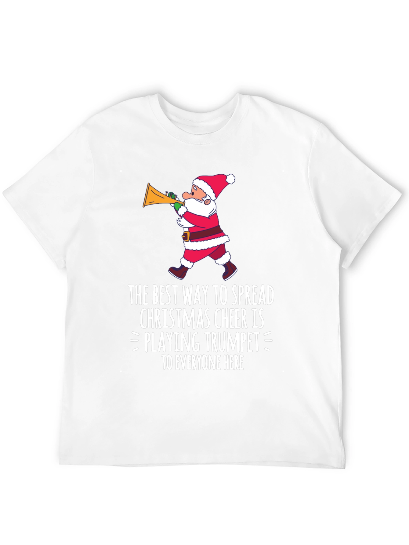Christmas Cheer Trumpet Santa Graphic T-Shirt