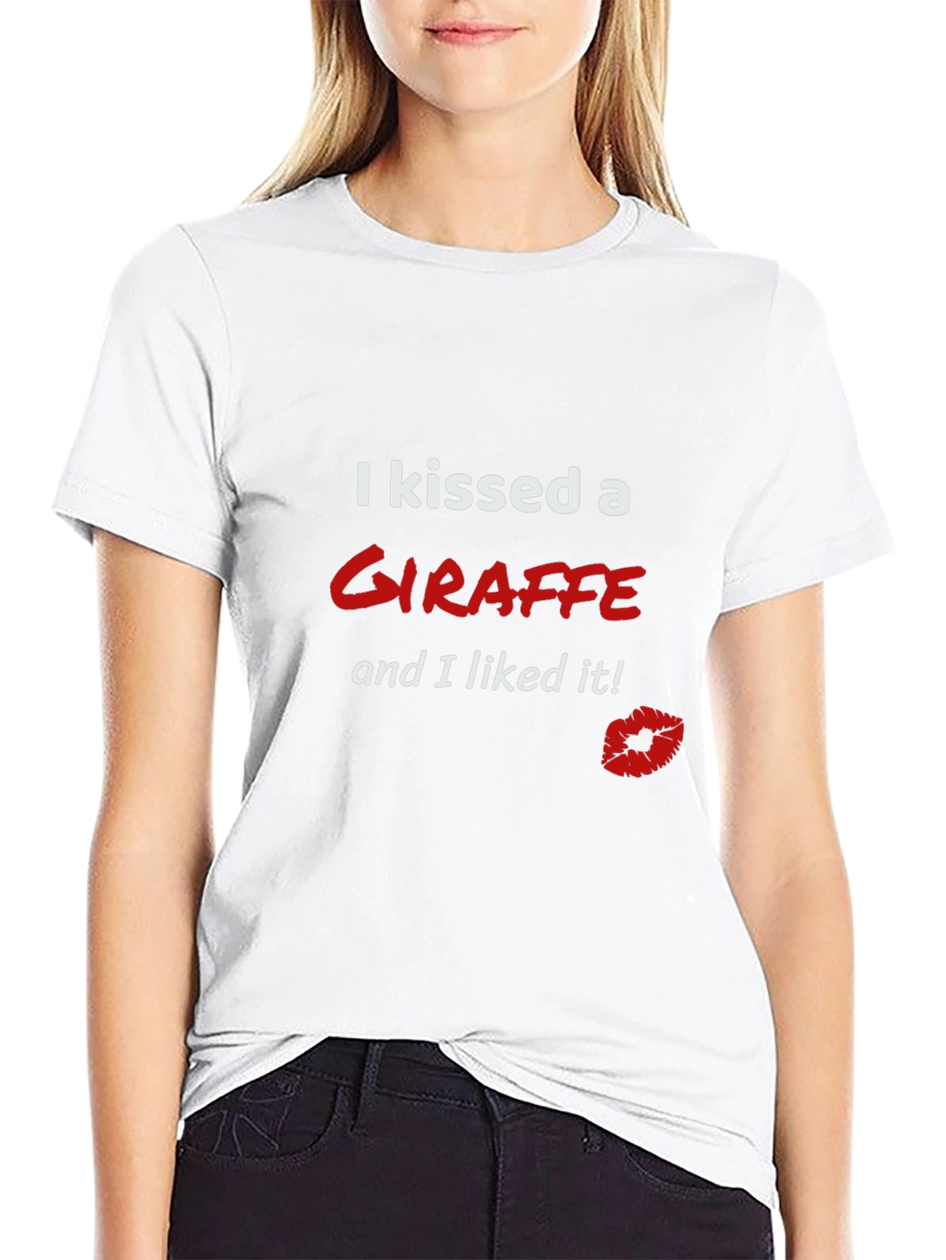 Kissed a Giraffe Black T-Shirt Novelty Tee