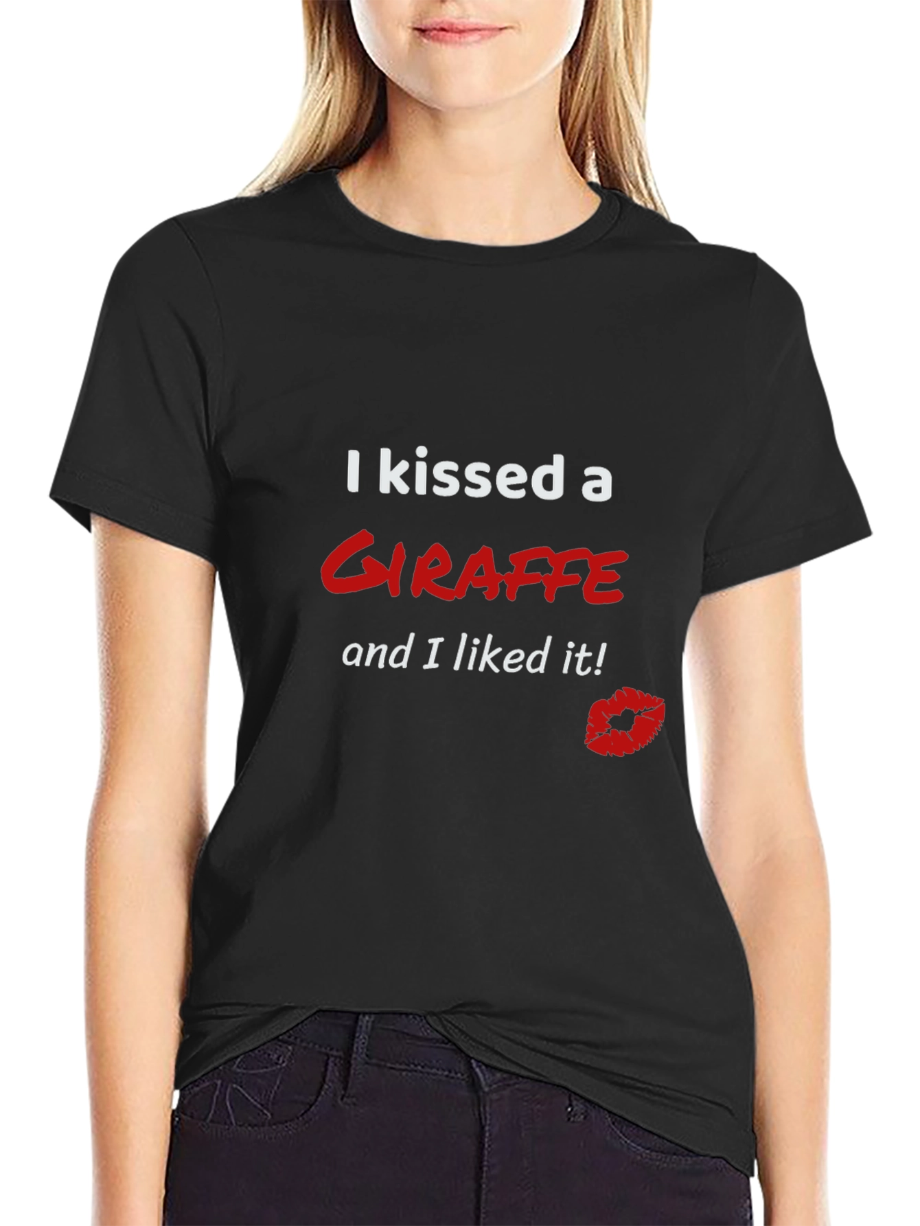Kissed a Giraffe Black T-Shirt Novelty Tee