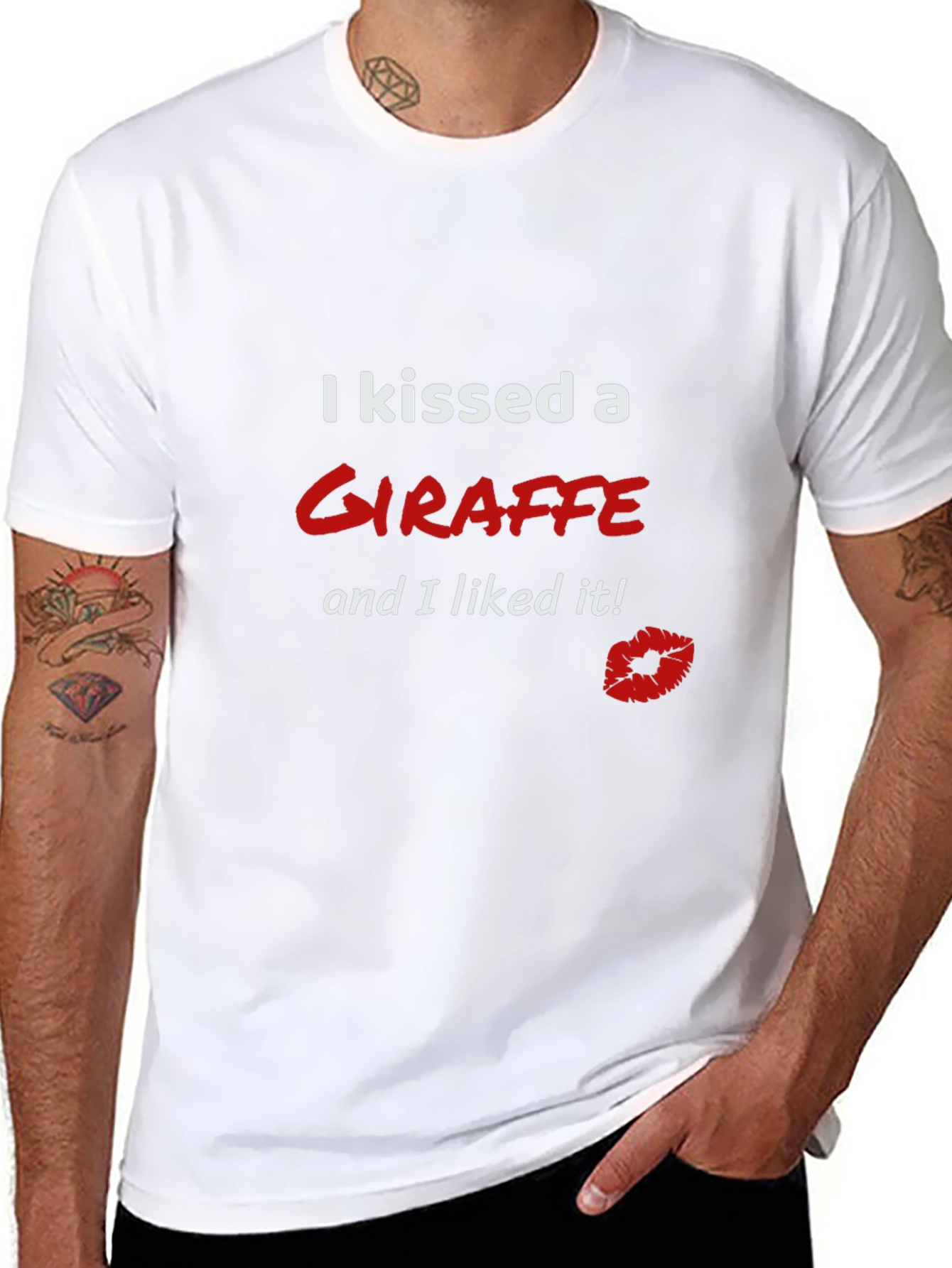Kissed a Giraffe Black T-Shirt Novelty Tee