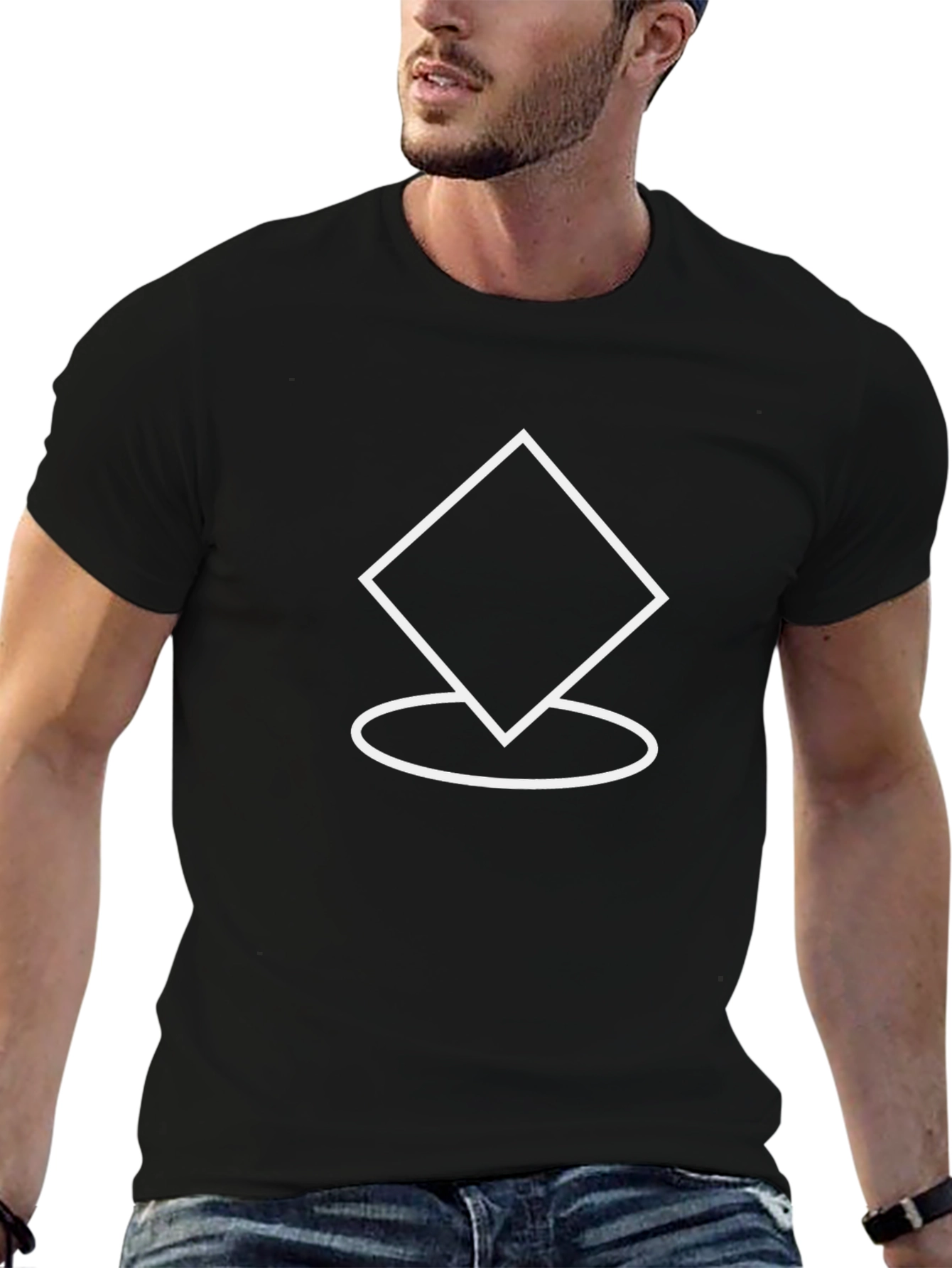 Minimalist Diamond Circle Graphic Tee - Black
