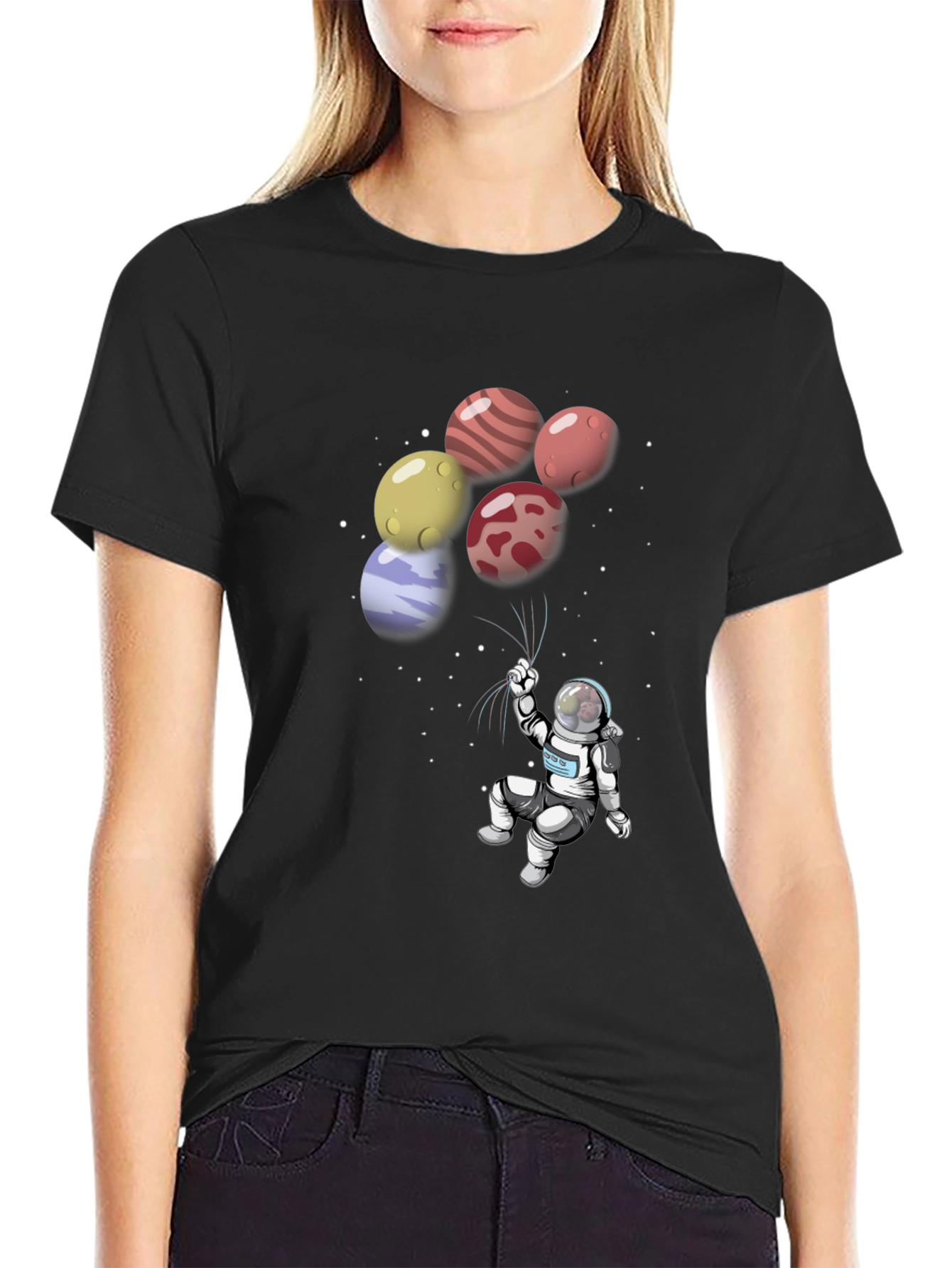 Astronaut Planet Balloon Graphic T-Shirt