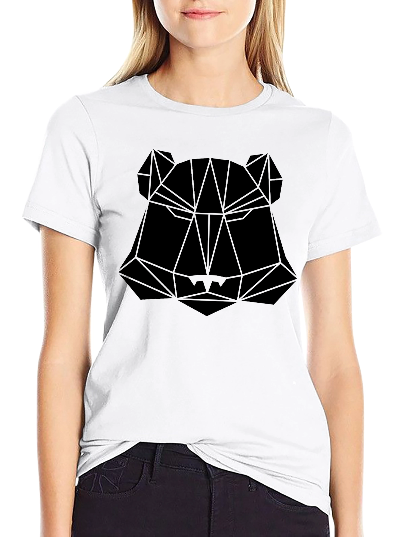 Geometric Bear Graphic Black T-Shirt
