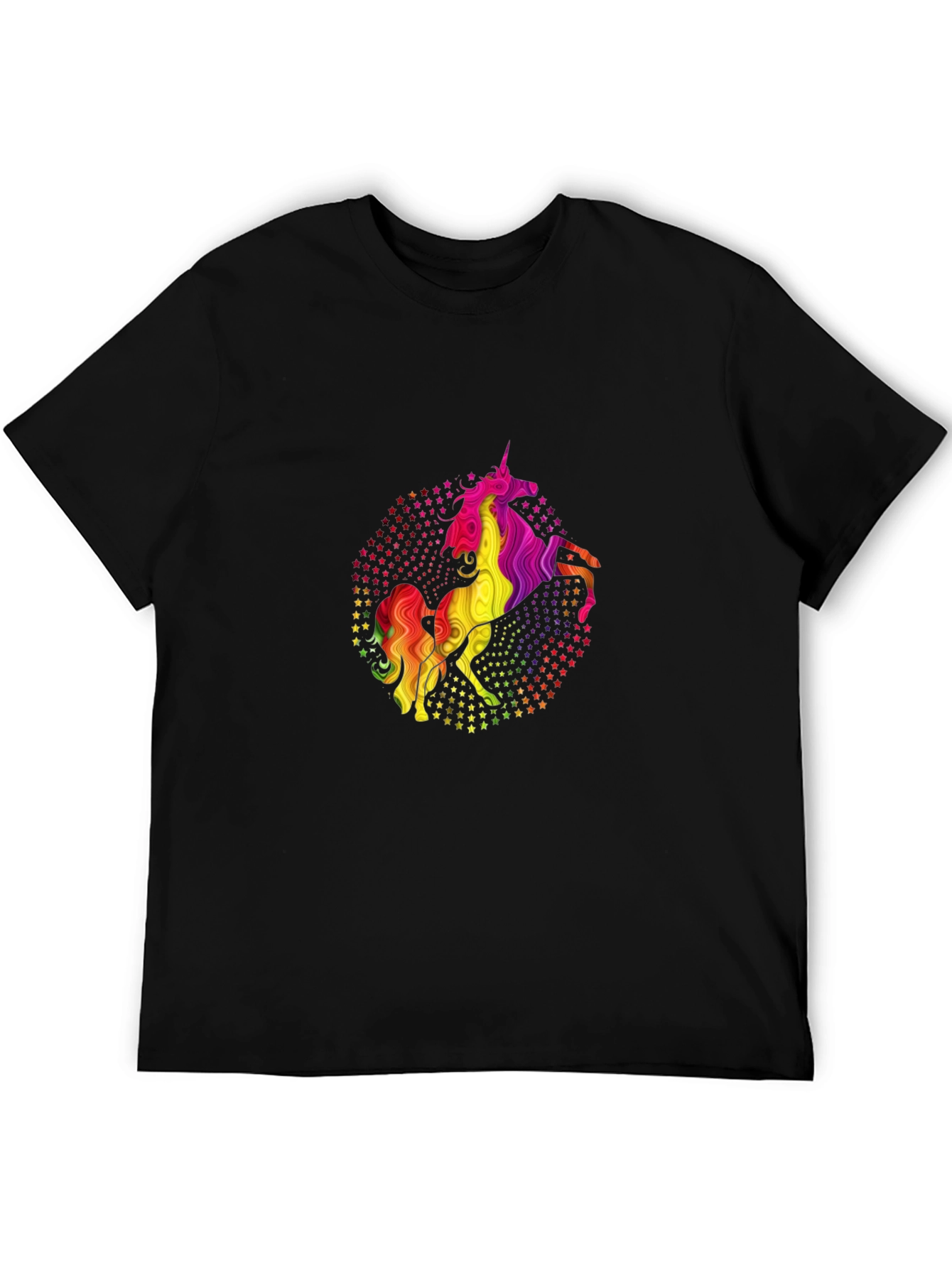 Rainbow Unicorn Stars Black Graphic Tee