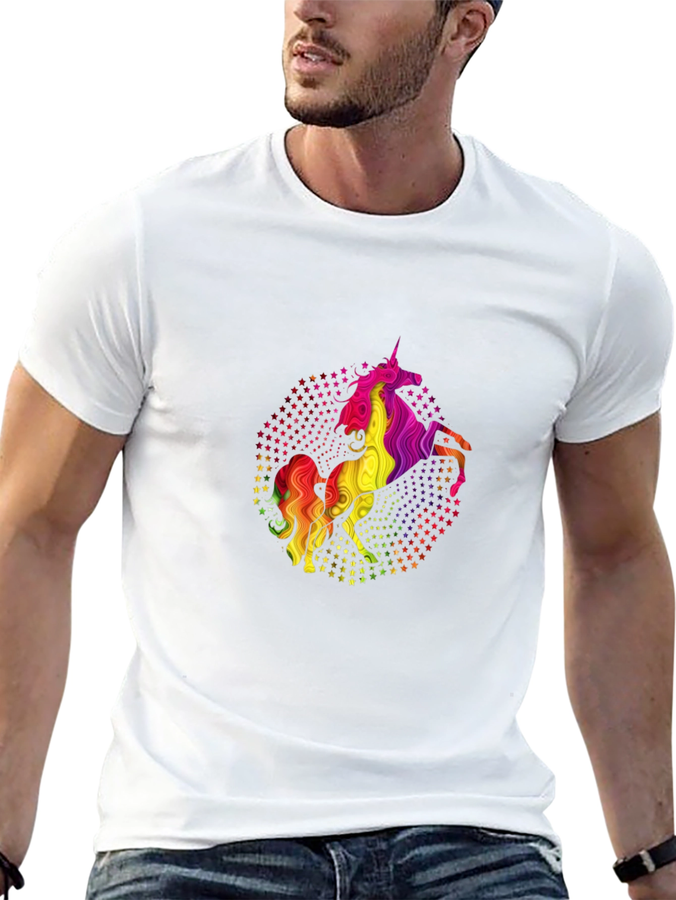 Rainbow Unicorn Stars Black Graphic Tee