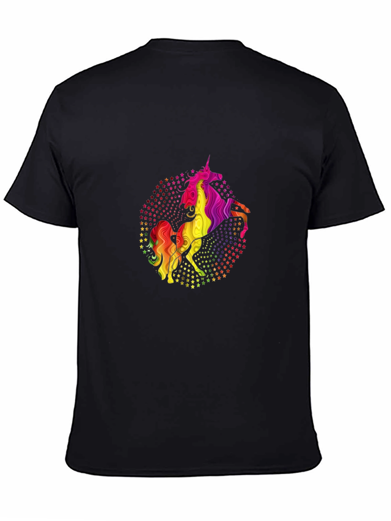 Rainbow Unicorn Stars Black Graphic Tee