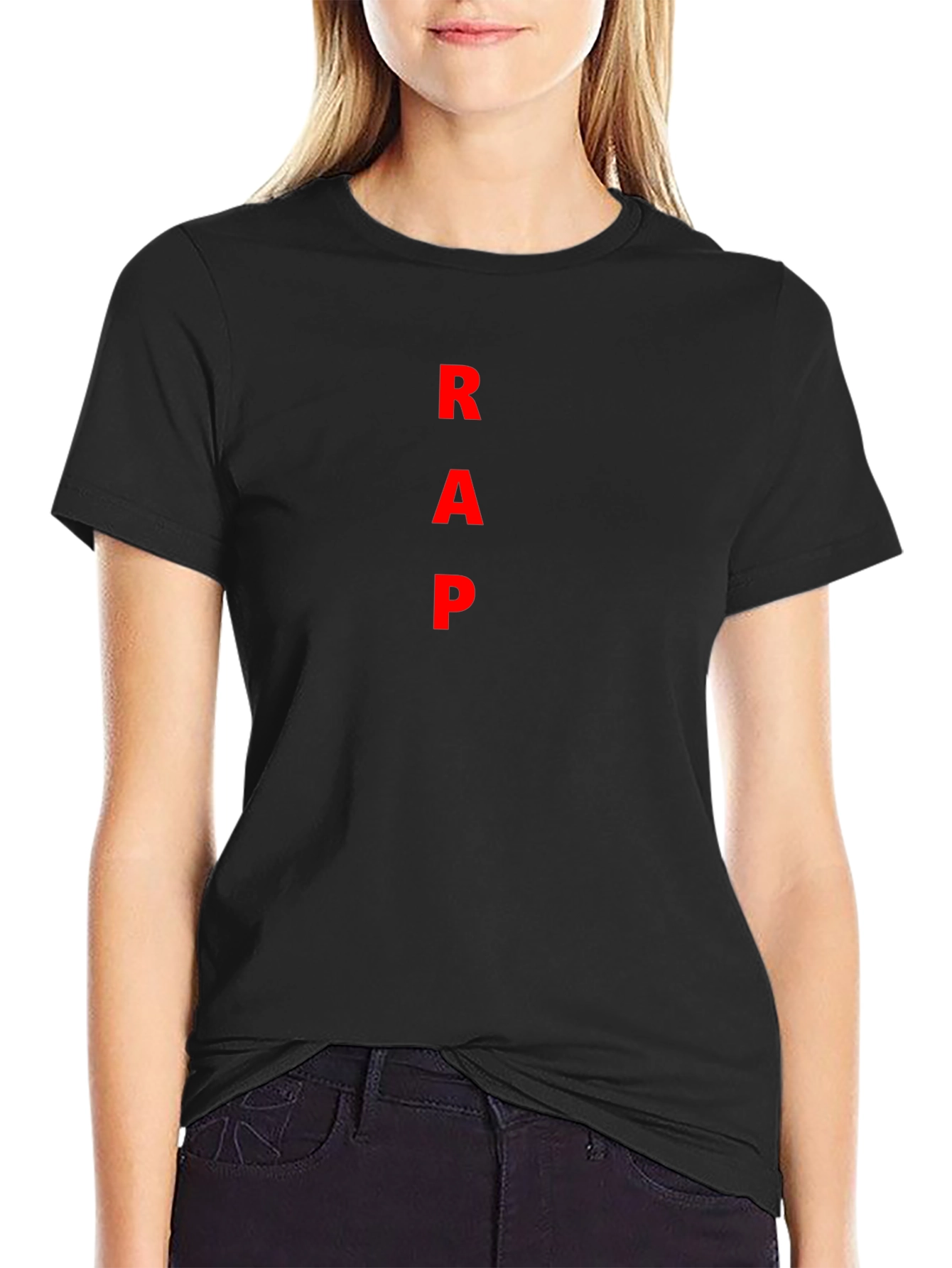Mens Black T-Shirt with Red RAP Text