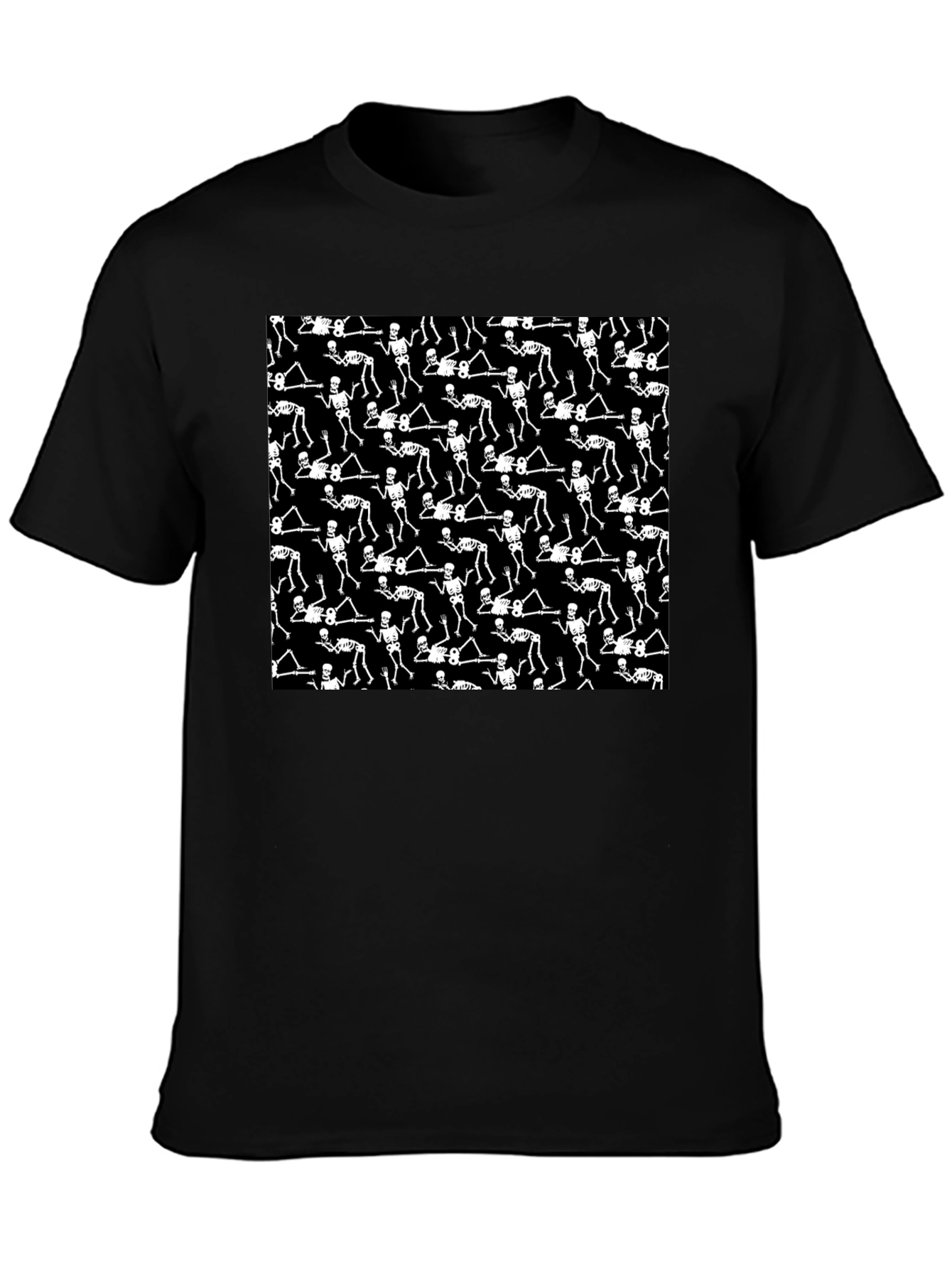 Skeleton Patterned Black Crew Neck T-Shirt