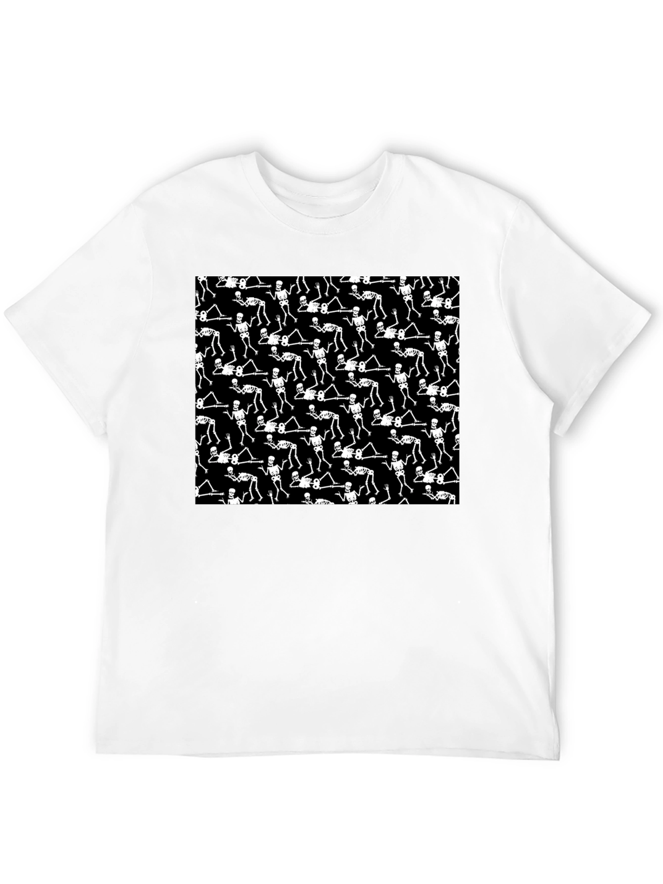 Skeleton Patterned Black Crew Neck T-Shirt