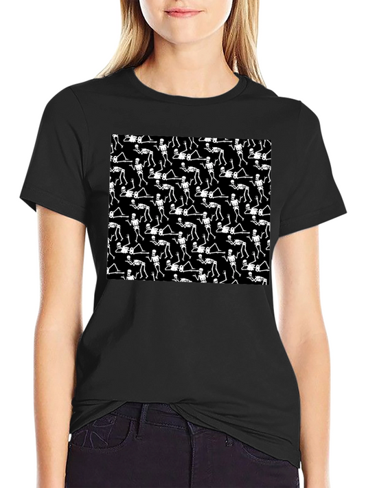 Skeleton Patterned Black Crew Neck T-Shirt