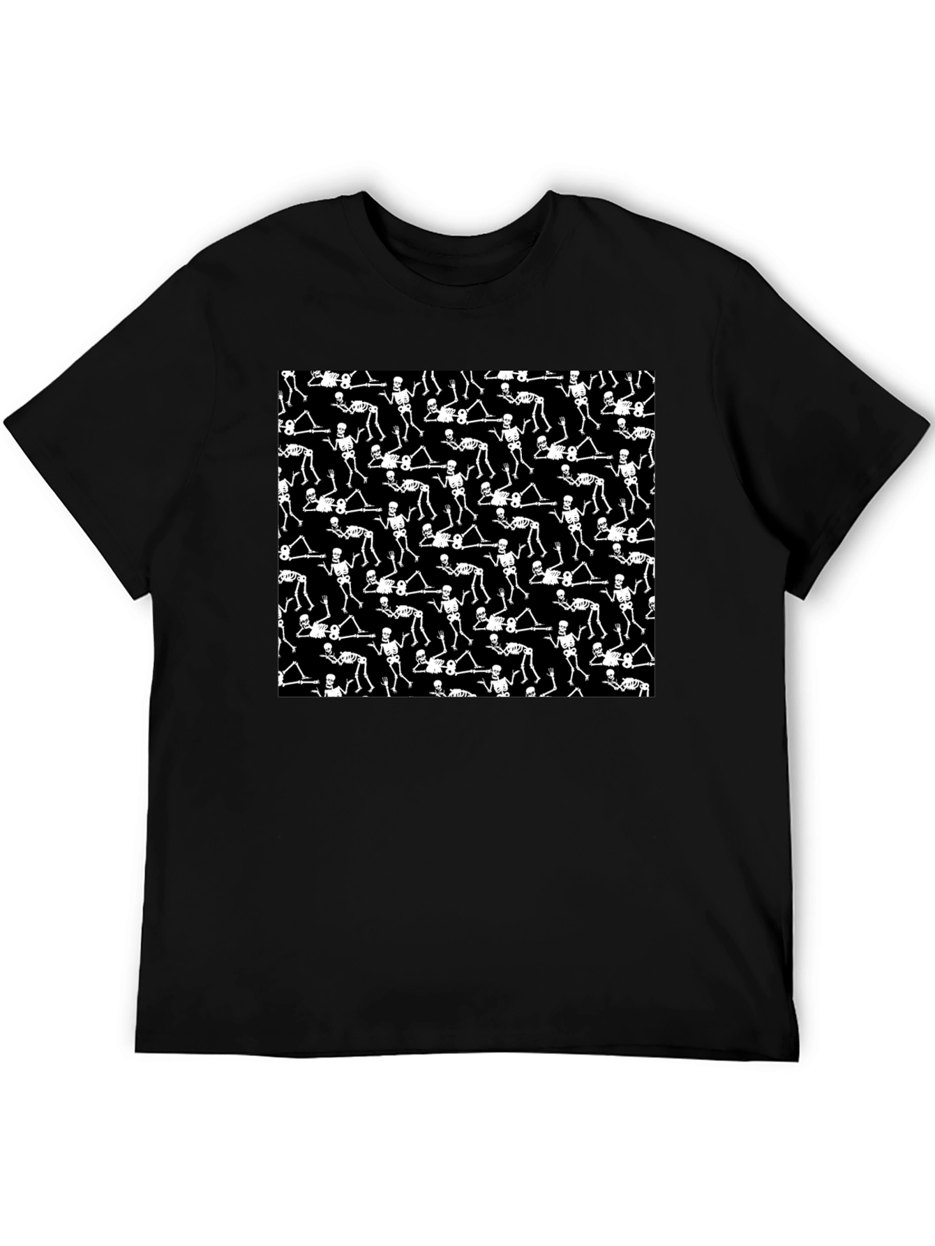 Skeleton Patterned Black Crew Neck T-Shirt