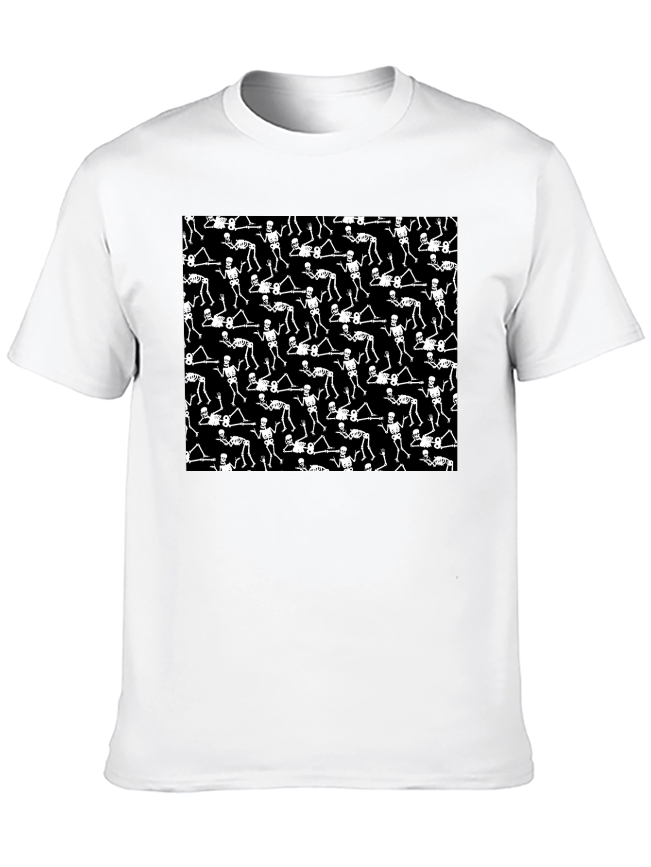 Skeleton Patterned Black Crew Neck T-Shirt