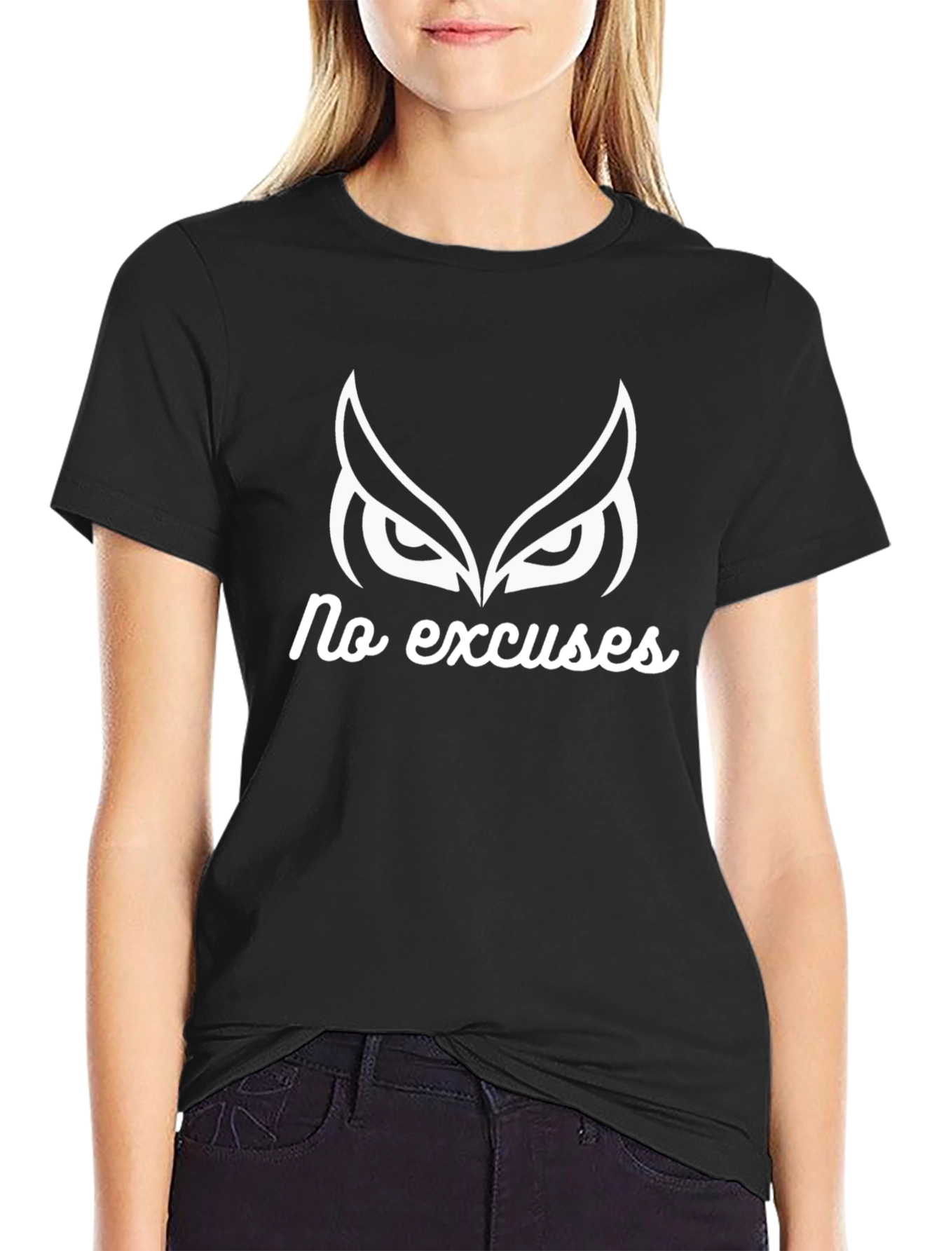 No Excuses Owl Graphic Tee - Black