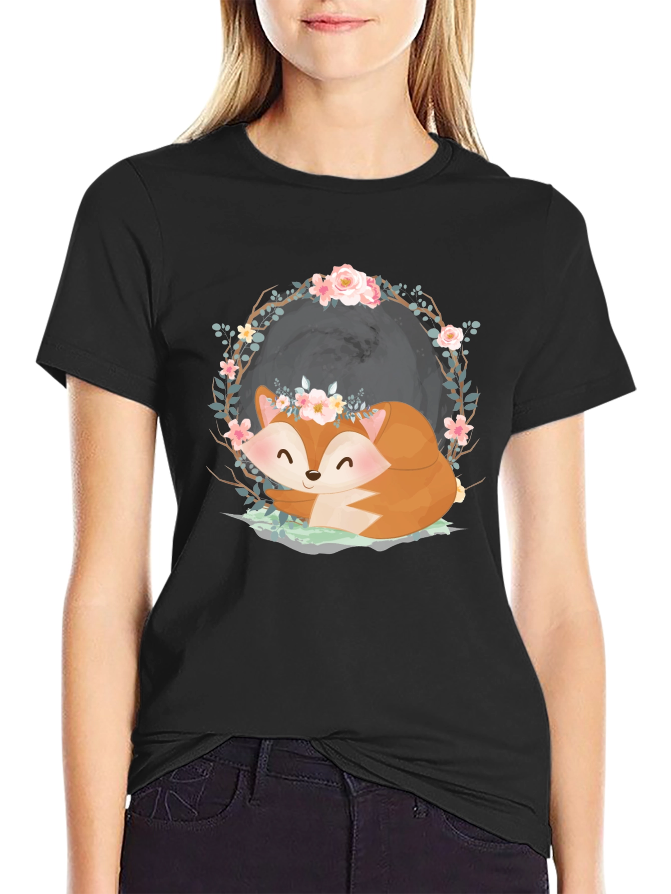 Cute Fox with Floral Crown Graphic Tee
