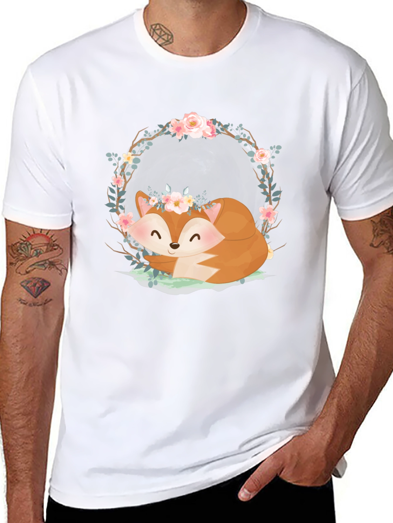Cute Fox with Floral Crown Graphic Tee