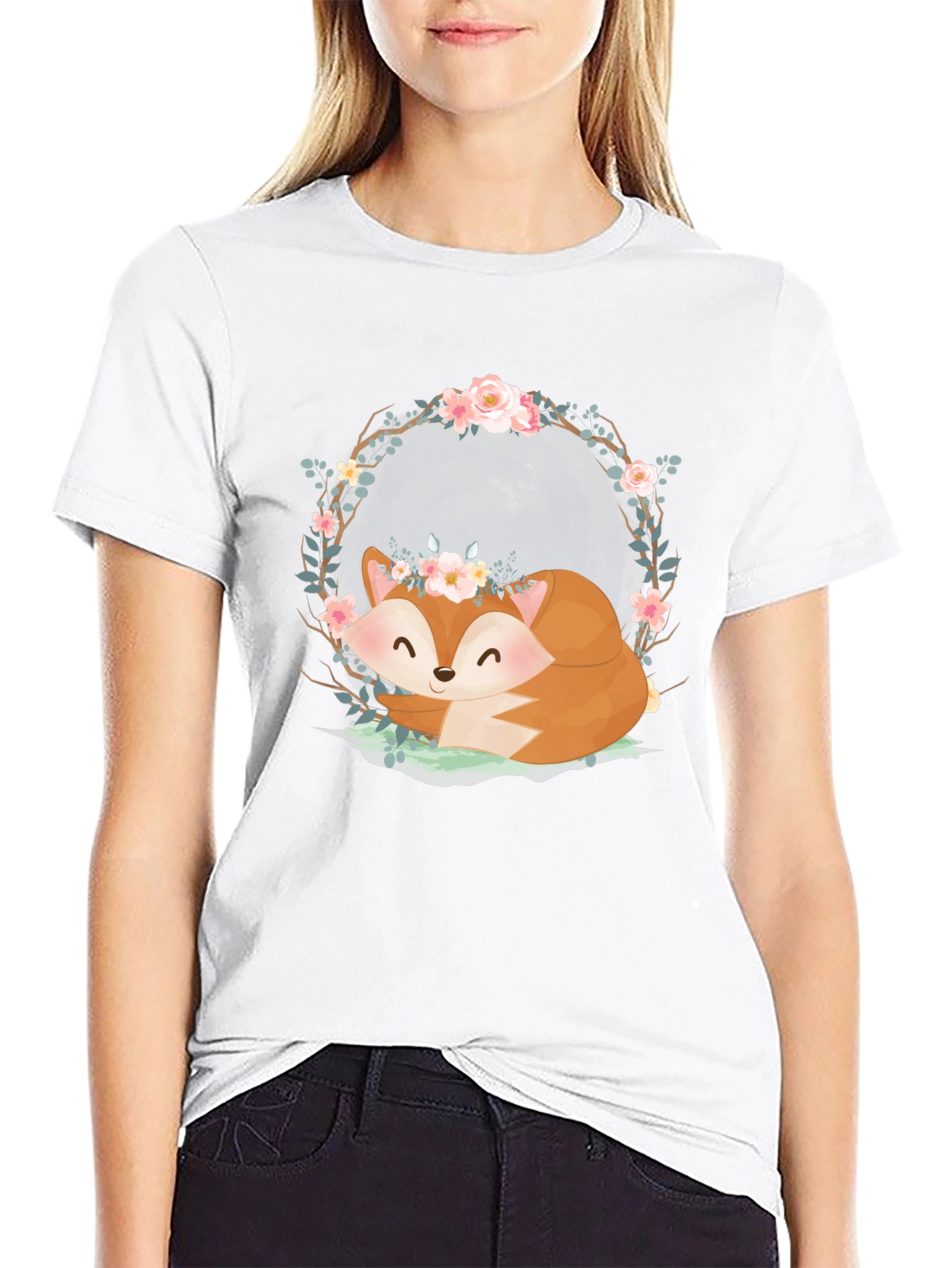Cute Fox with Floral Crown Graphic Tee