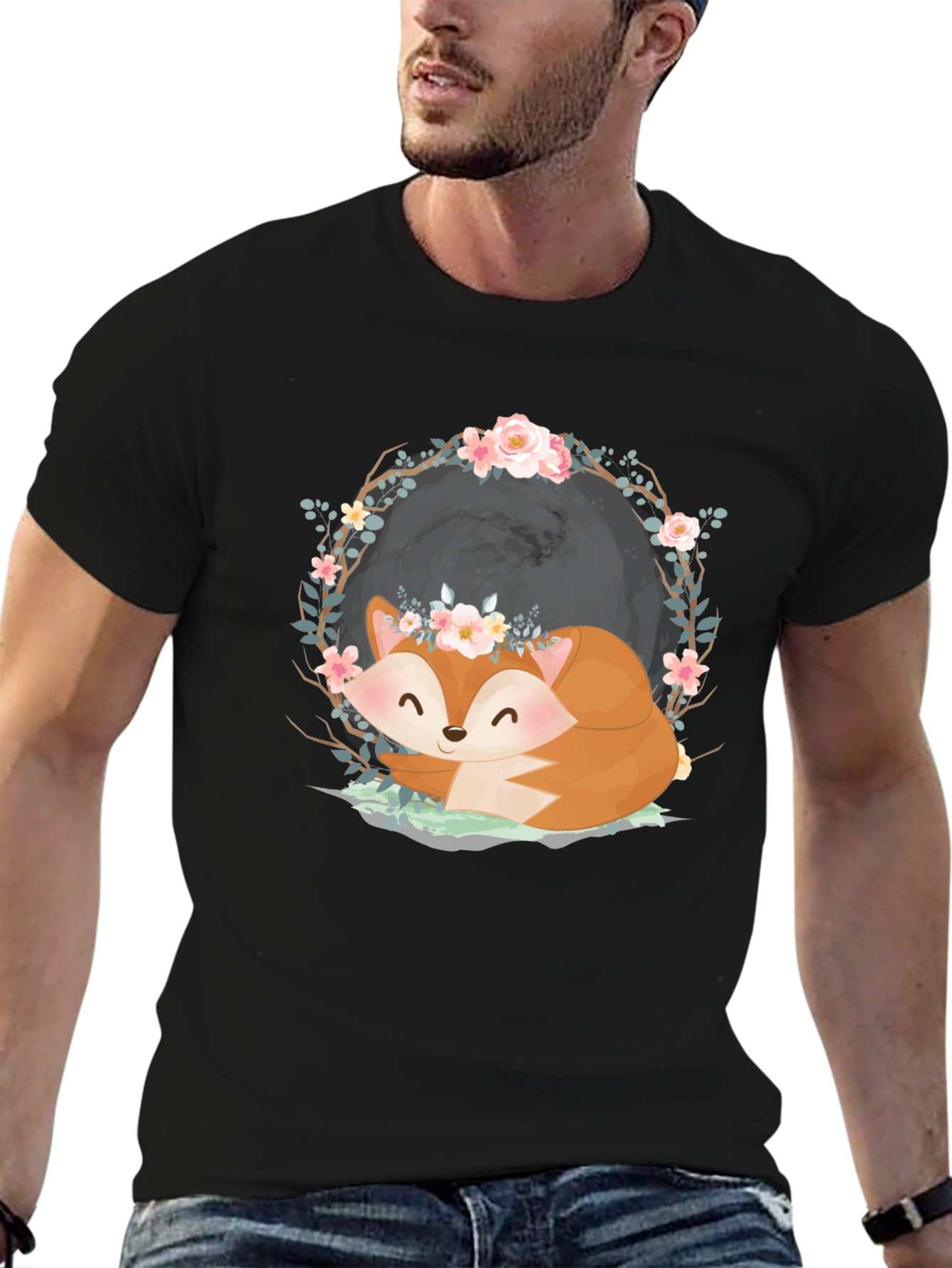 Cute Fox with Floral Crown Graphic Tee