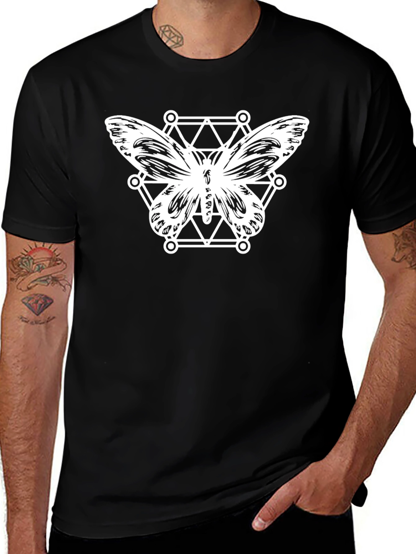 Geometric Butterfly Graphic Tee - Black