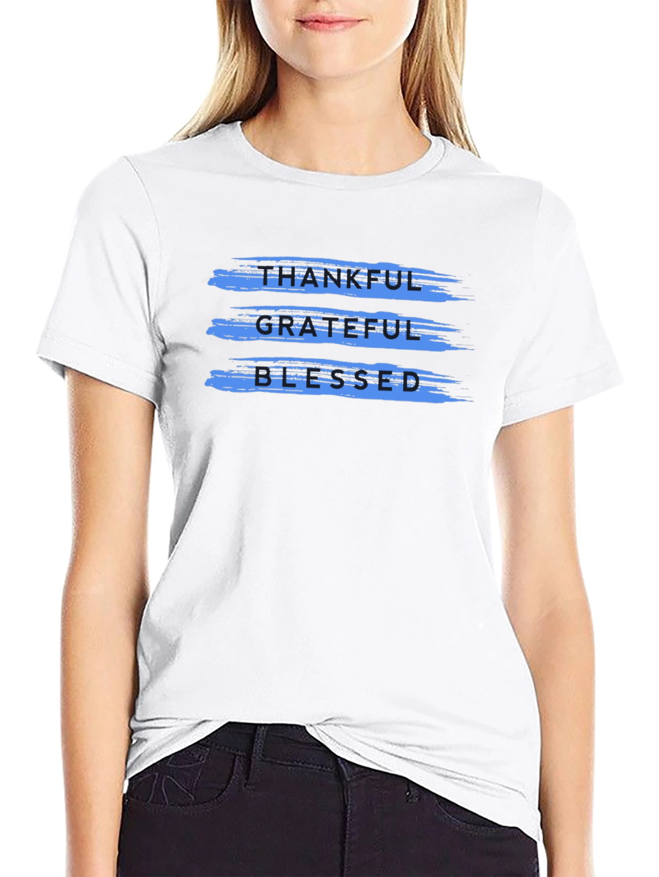 Thankful Grateful Blessed T-Shirt - Casual Black Tee