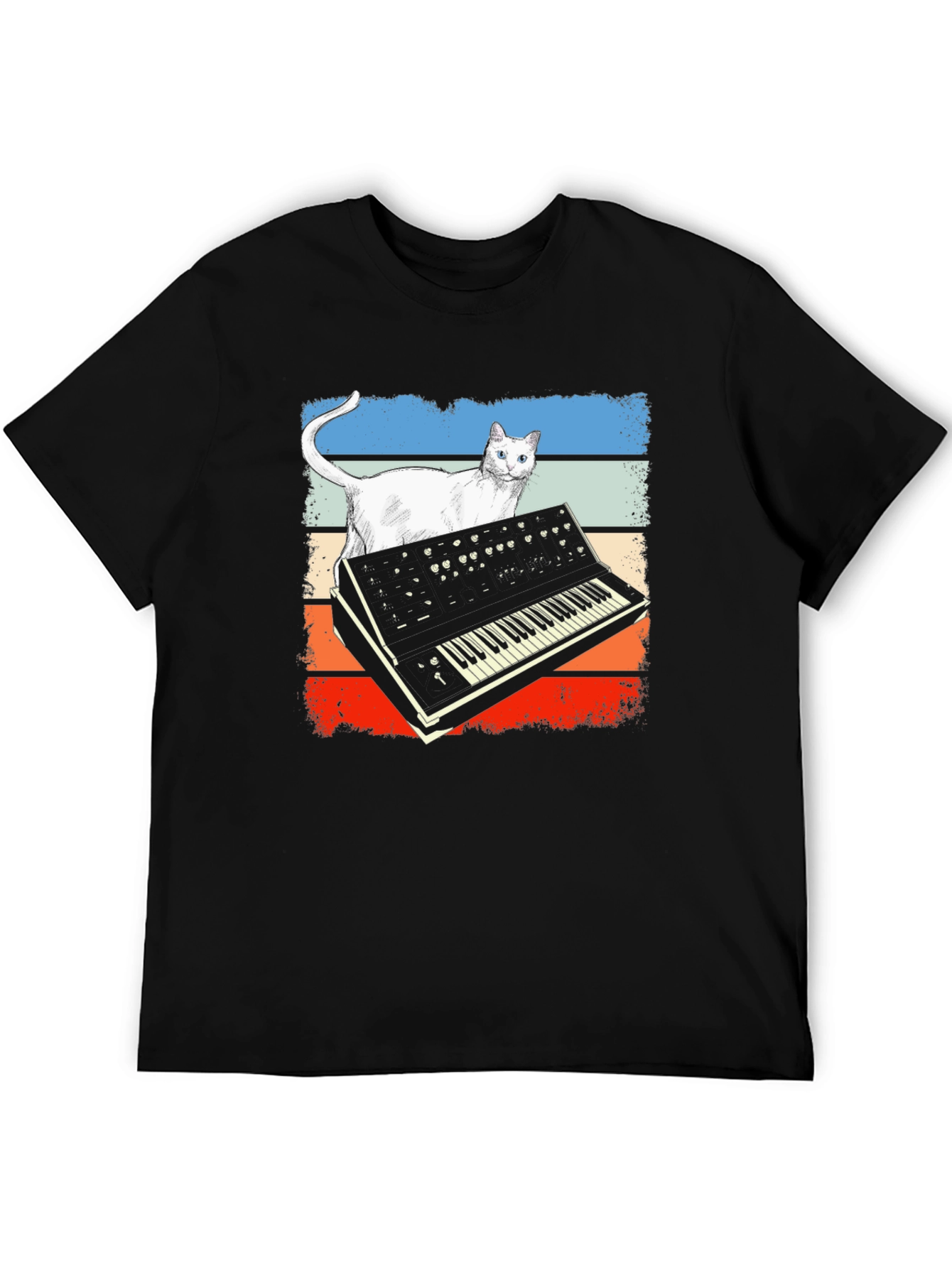 Retro Cat Synth T-Shirt - Music Lover Tee