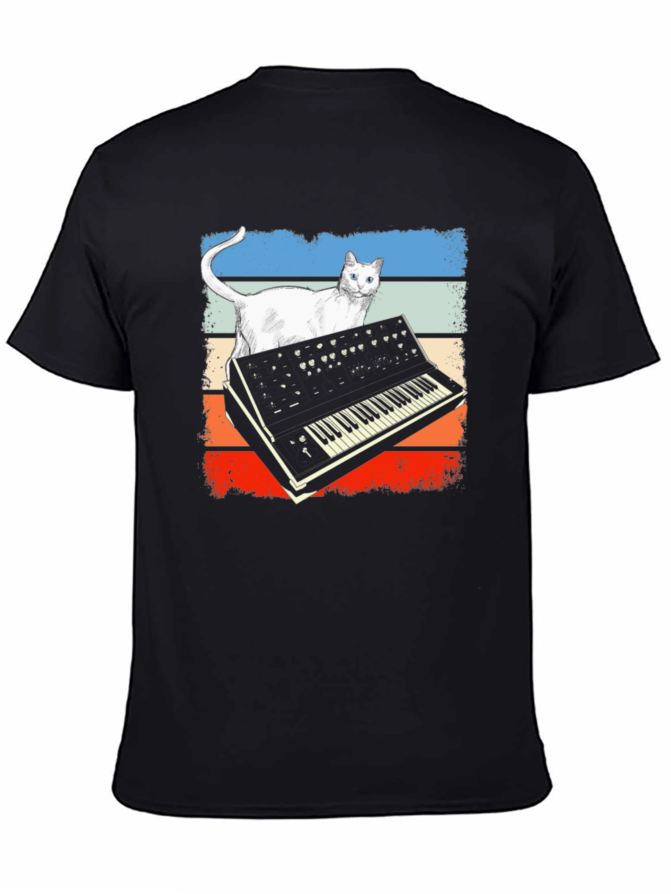 Retro Cat Synth T-Shirt - Music Lover Tee