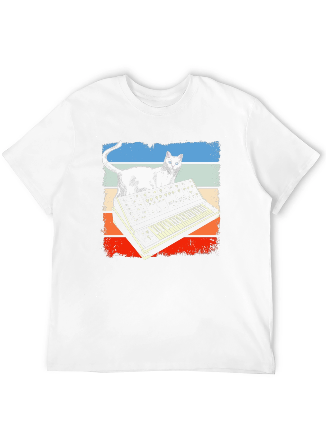 Retro Cat Synth T-Shirt - Music Lover Tee