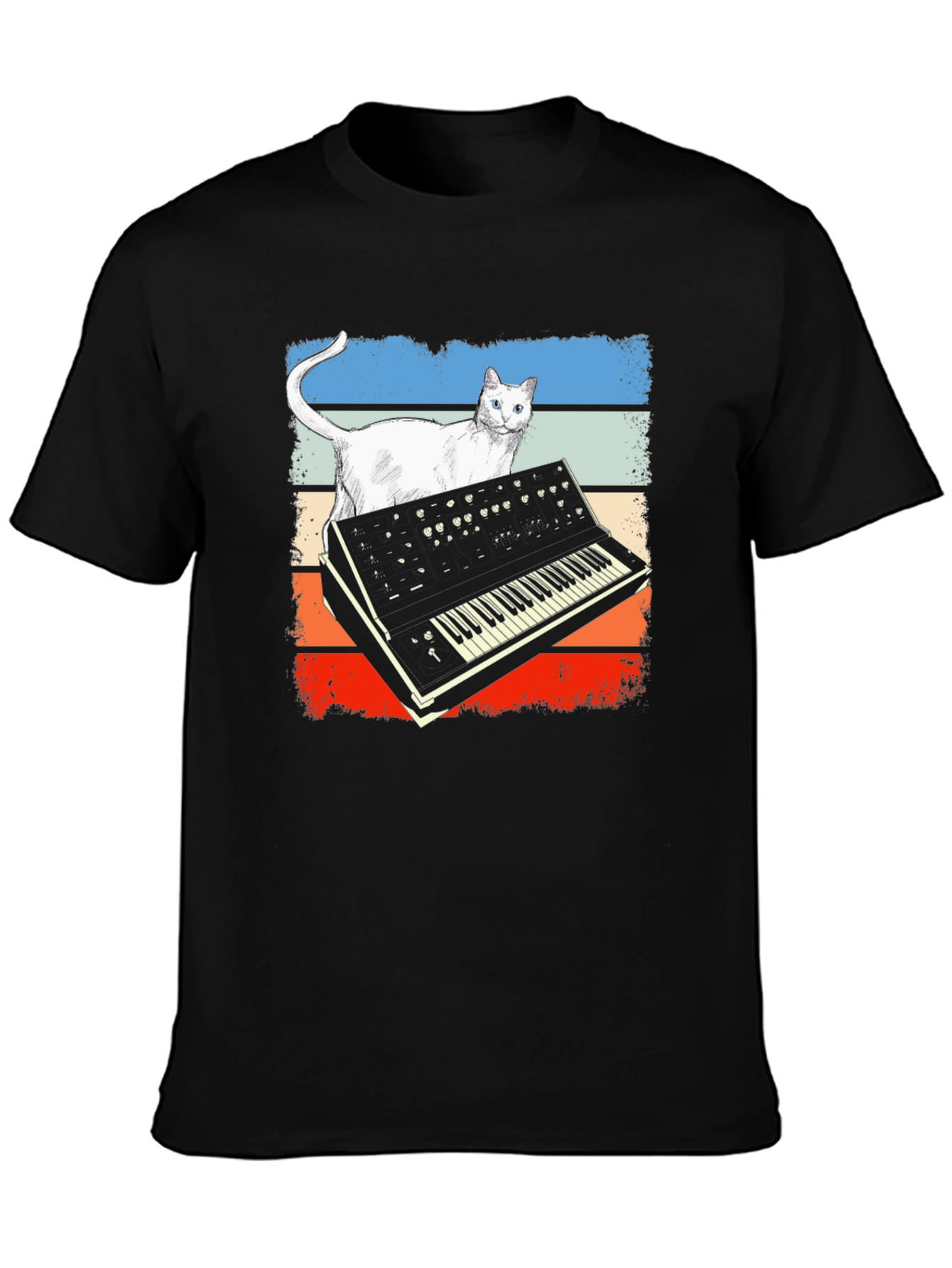 Retro Cat Synth T-Shirt - Music Lover Tee