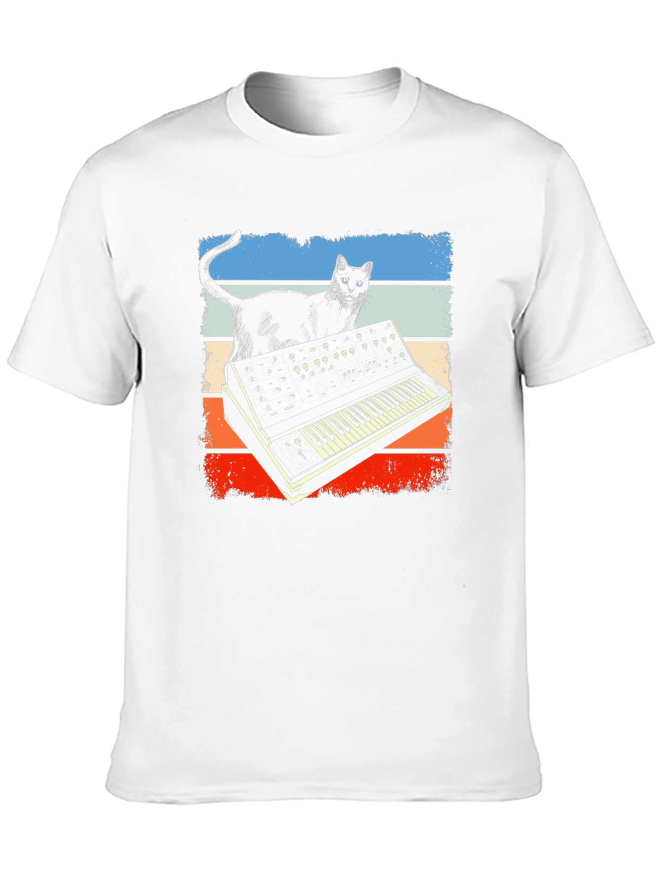 Retro Cat Synth T-Shirt - Music Lover Tee