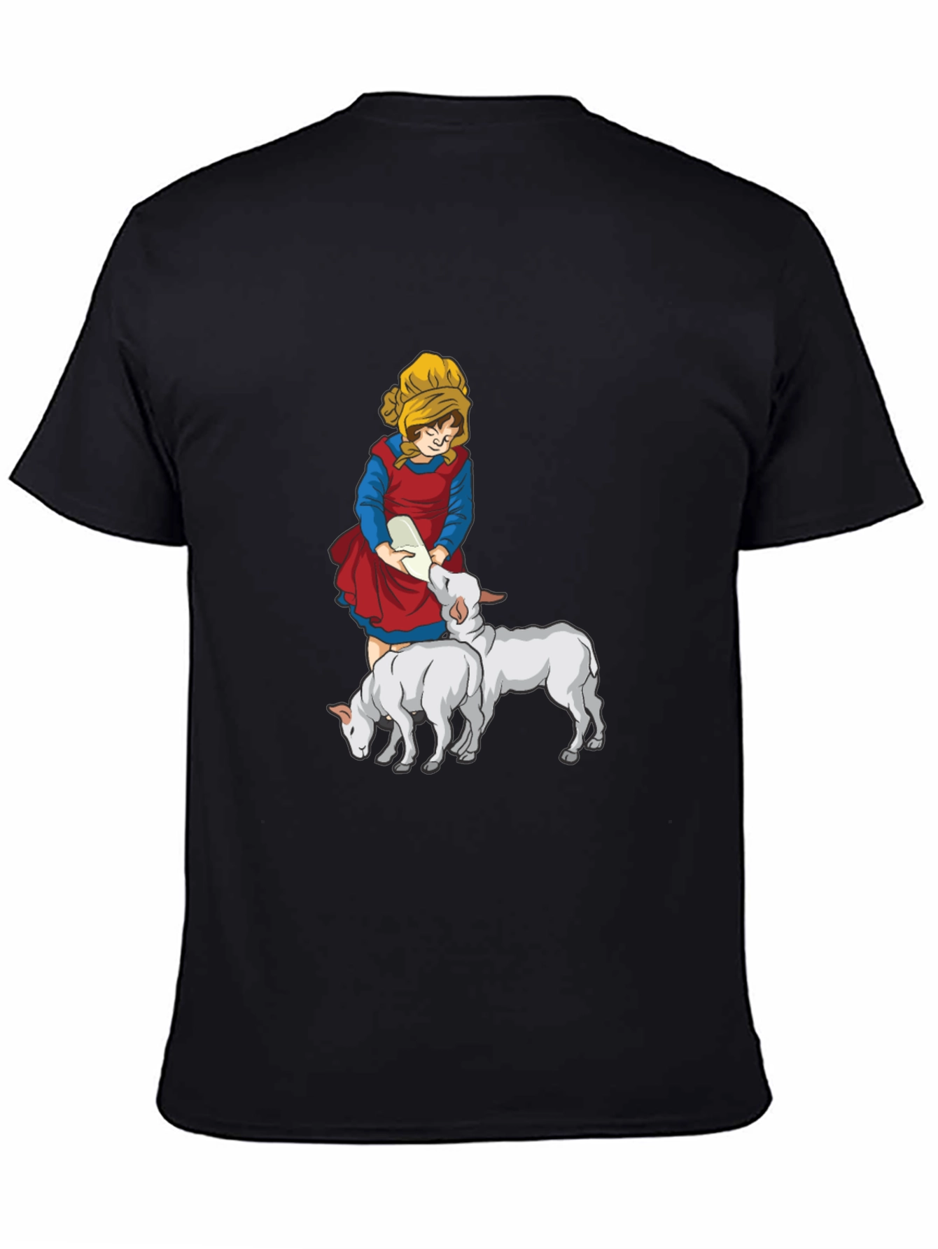 Cartoon Girl Feeding Lambs Graphic Tee