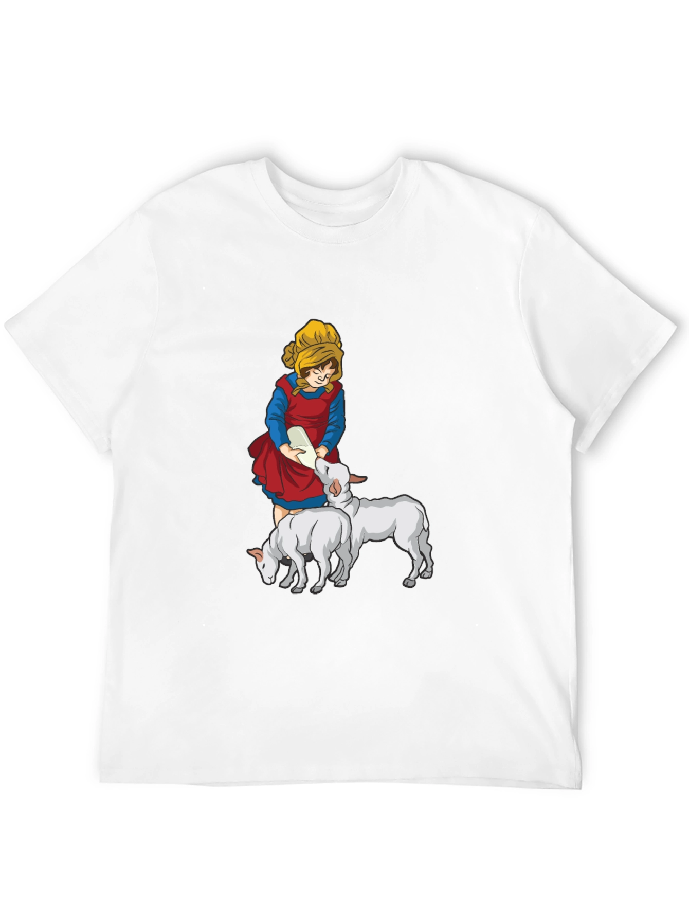 Cartoon Girl Feeding Lambs Graphic Tee