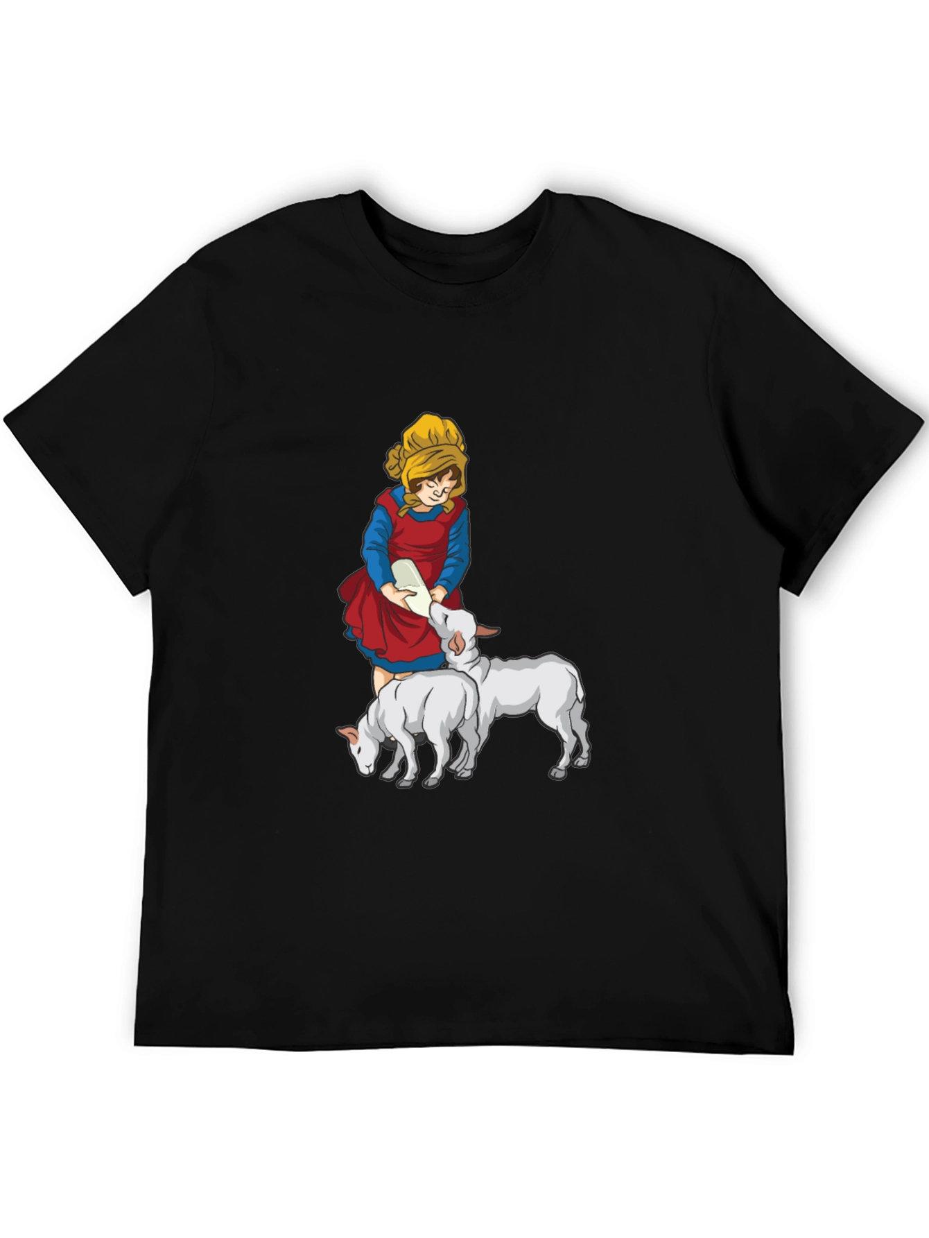 Cartoon Girl Feeding Lambs Graphic Tee